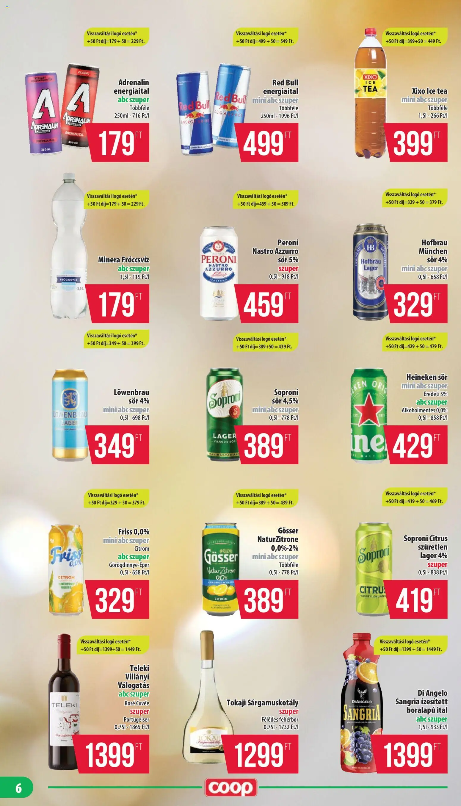 COOP akciós ujság - amely érvényes a következő dátumtól: 23.04.2026 | Oldal: 6 | Termékek: Čia semenke, Red bull, Gösser, Sör