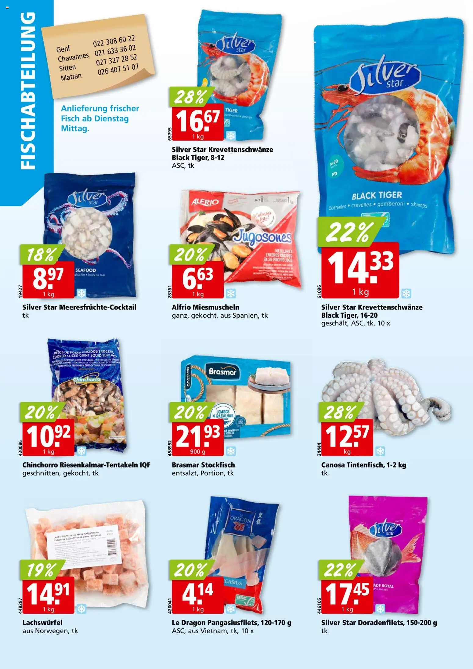 Aligro Aktionen Chavannes, Matran, Genf, Sitten – gültig ab 02.03.2026 | Seite: 4 | Produkte: Garnelen, Tintenfisch, Lachs, Fisch