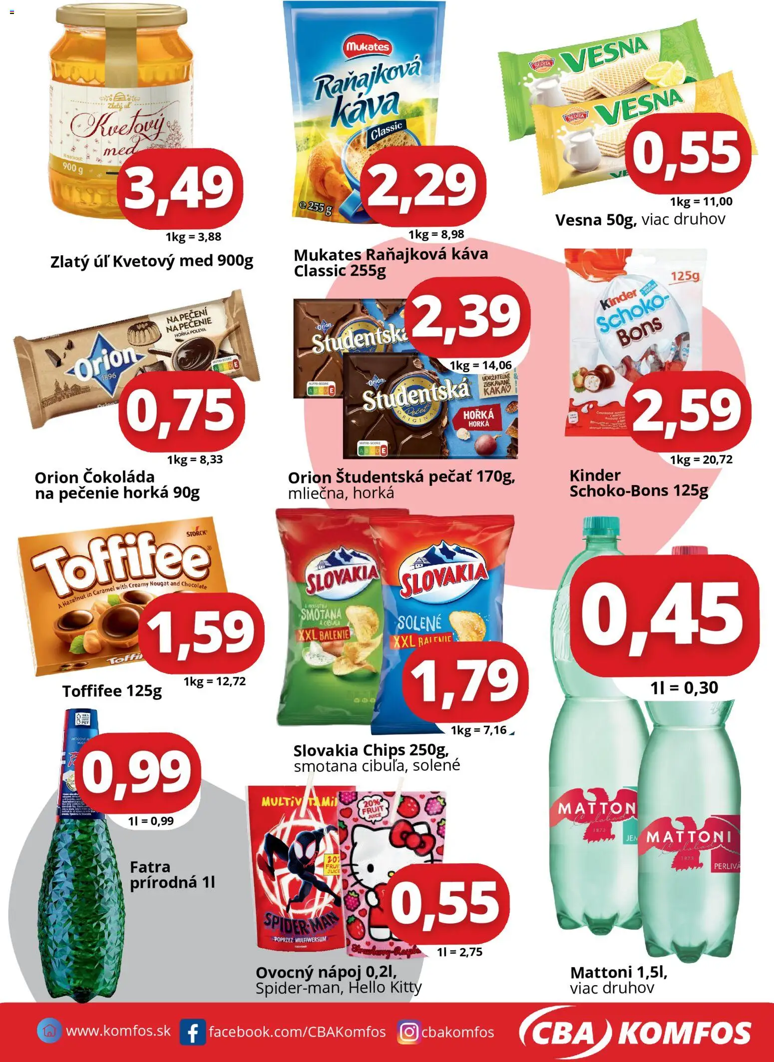Nové CBA Komfos akcie – leták je platný od 31.10.2025 | Strana: 3 | Produkty: Smotana, Kinder, Mattoni, Fatra