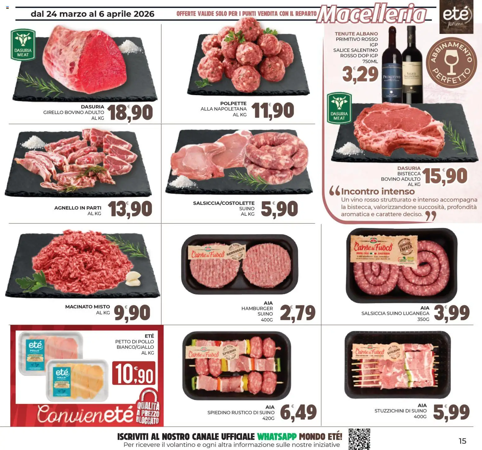 Volantino Eté del 24.03.2026 | Pagina: 15 | Prodotti: Bovino, Petto di Pollo, Vino rosso, Macinato