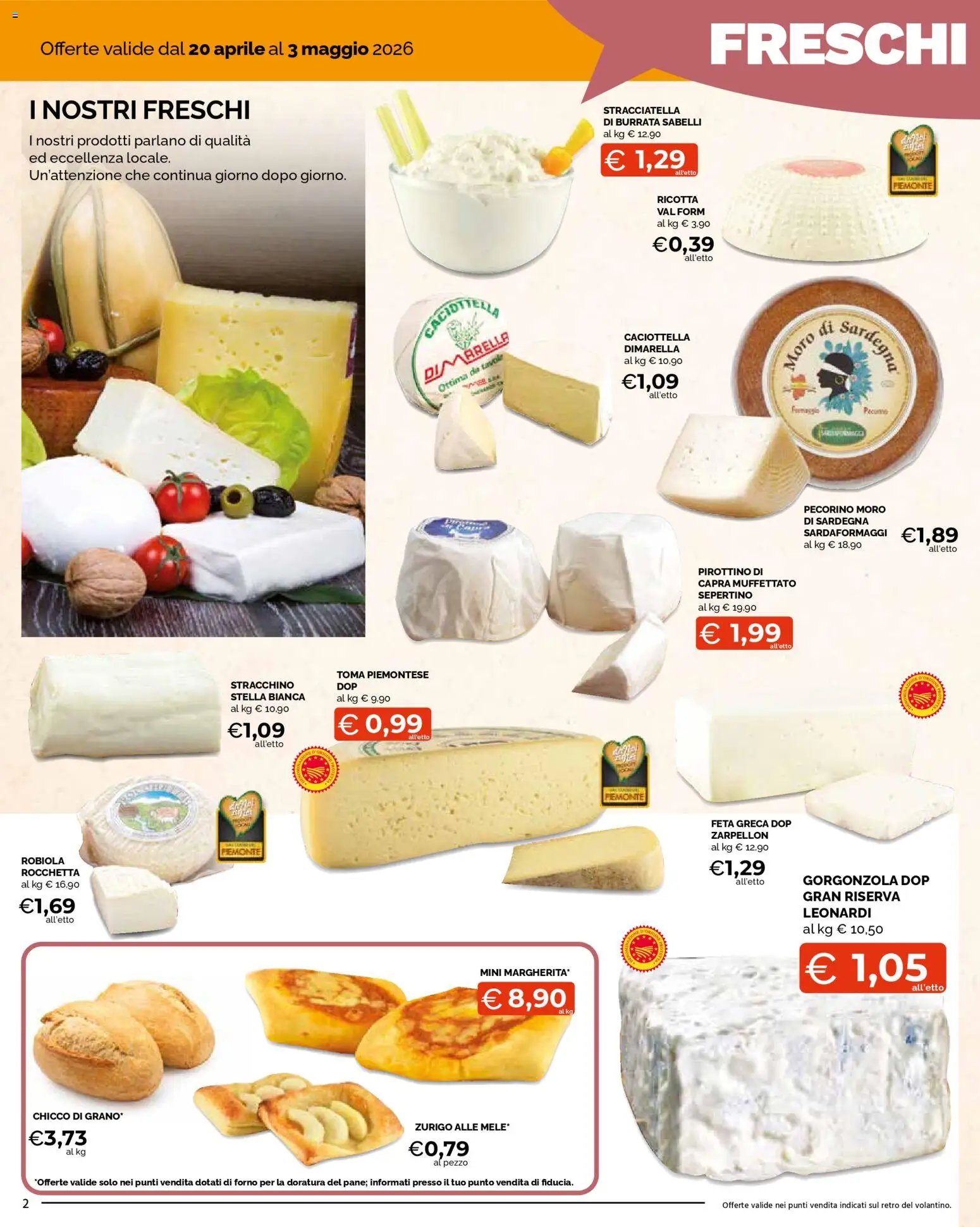 Volantino Mercatò del 20.04.2026 | Pagina: 2 | Prodotti: Feta, Gorgonzola, Pecorino, Stracciatella