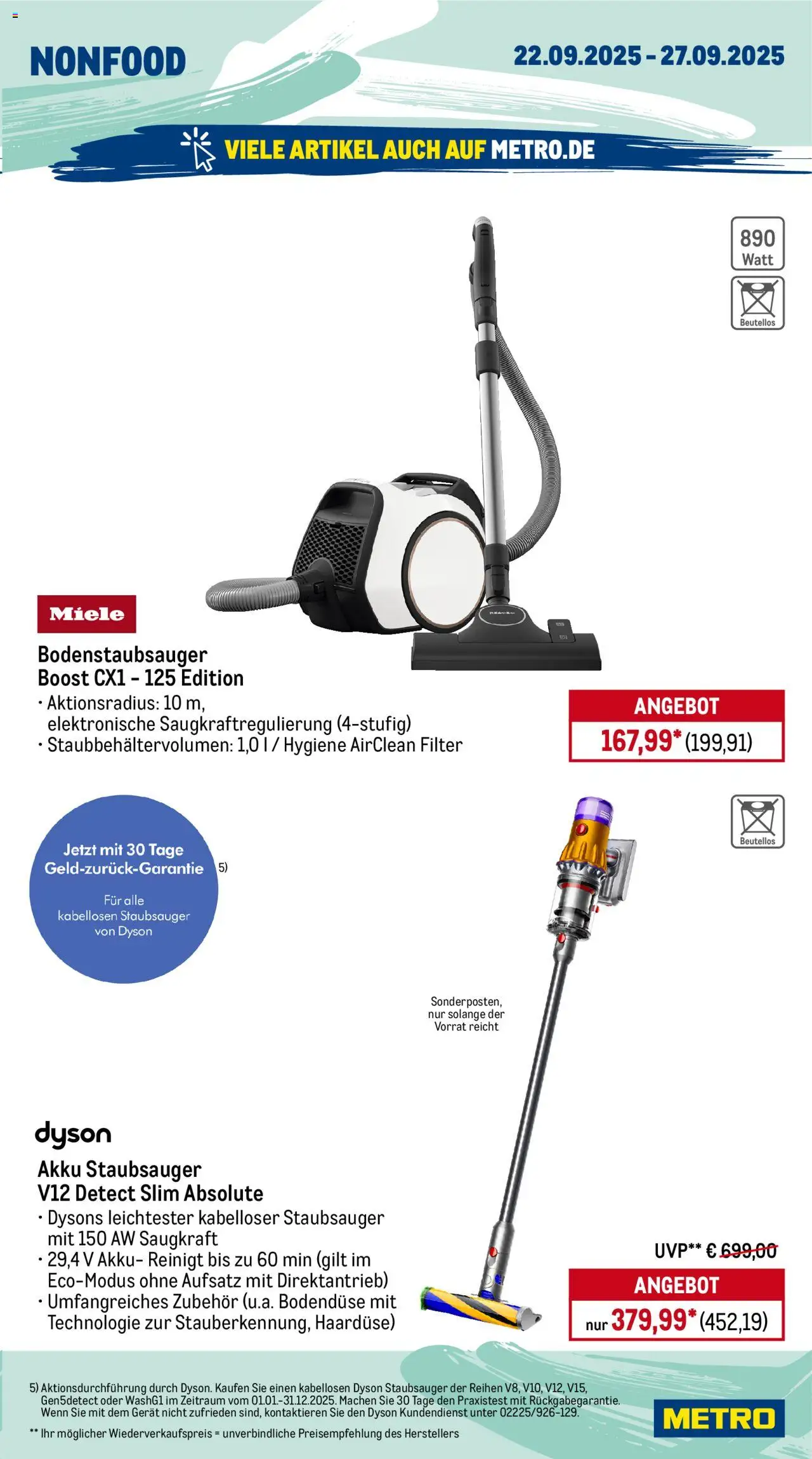 Metro Prospekt 	 – gültig ab 22.09.2025 | Seite: 17 | Produkte: Miele, Dyson, Staubsauger