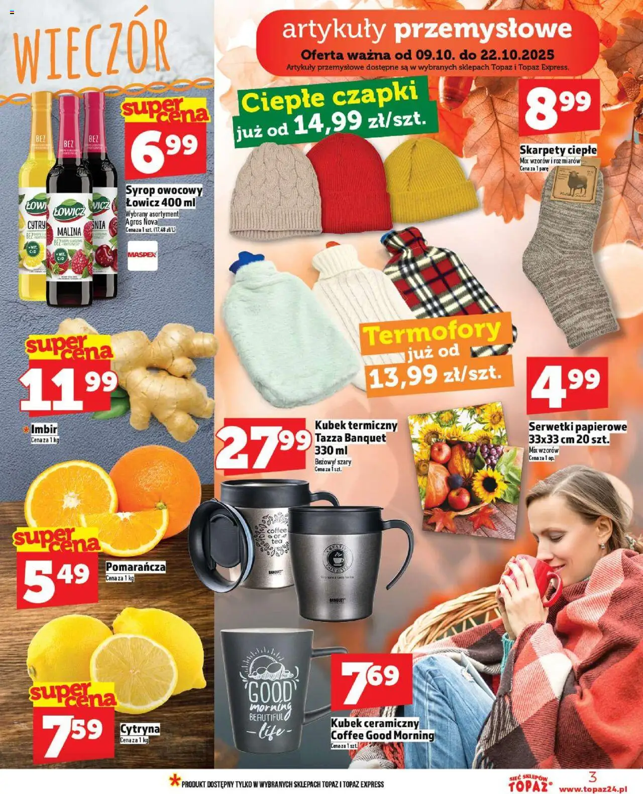 Topaz Gazetka od 09.10.2025 | Strona: 3 | Produkty: Cytryna, Skarpety, Artykuły przemysłowe, Róż
