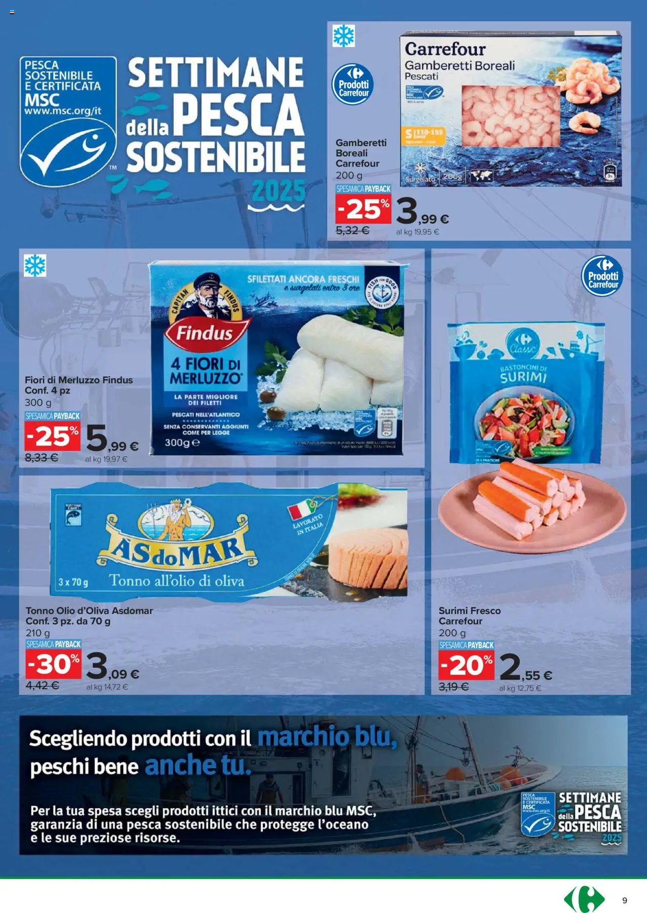 Volantino Carrefour del 24.10.2025 | Pagina: 9 | Prodotti: Surimi, Pesca, Tonno, Gamberetti