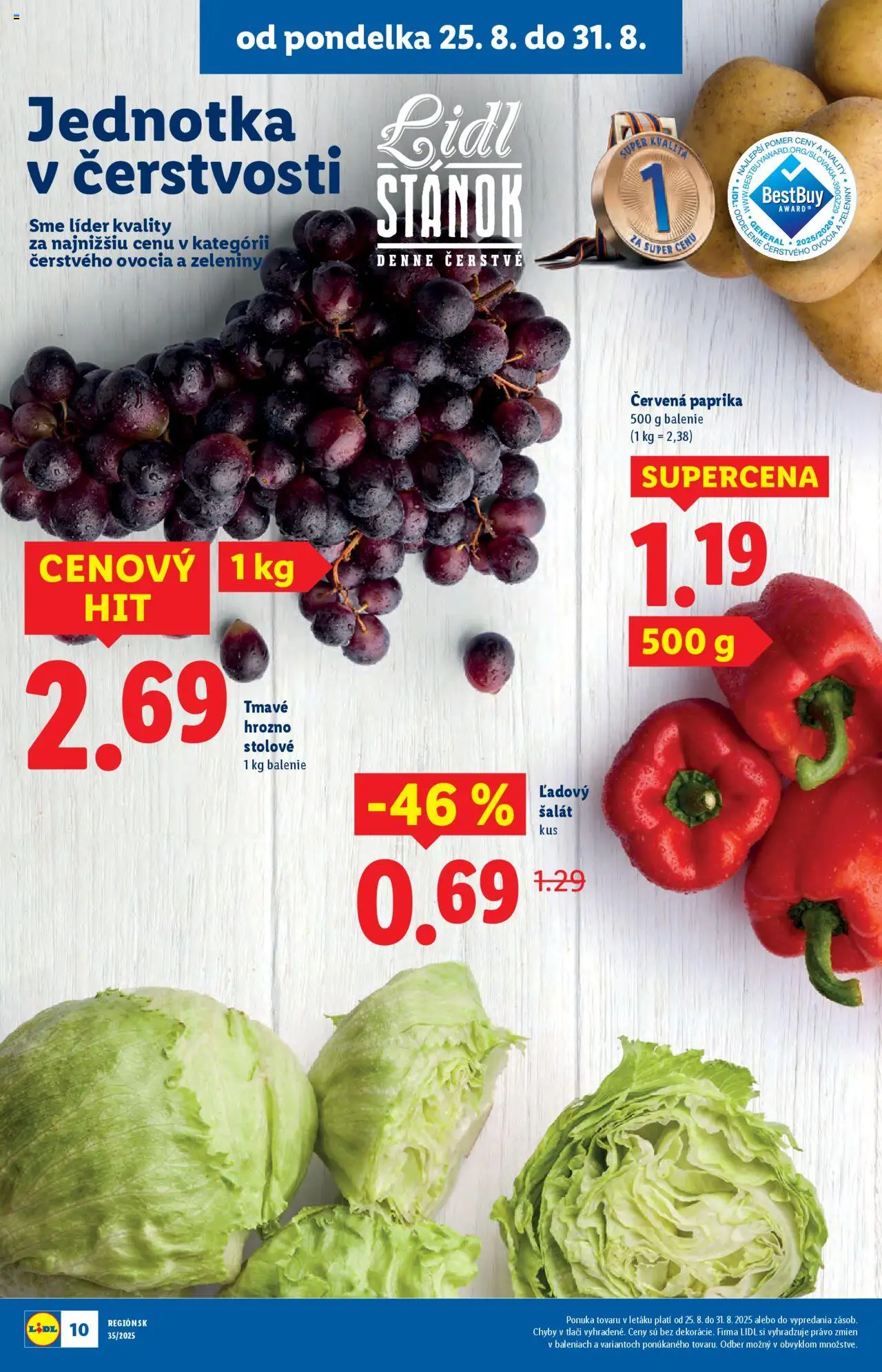 Lidl leták │ platný od 25.08.2025 | Strana: 14 | Produkty: Paprika, Šalát, Červená paprika, Hrozno
