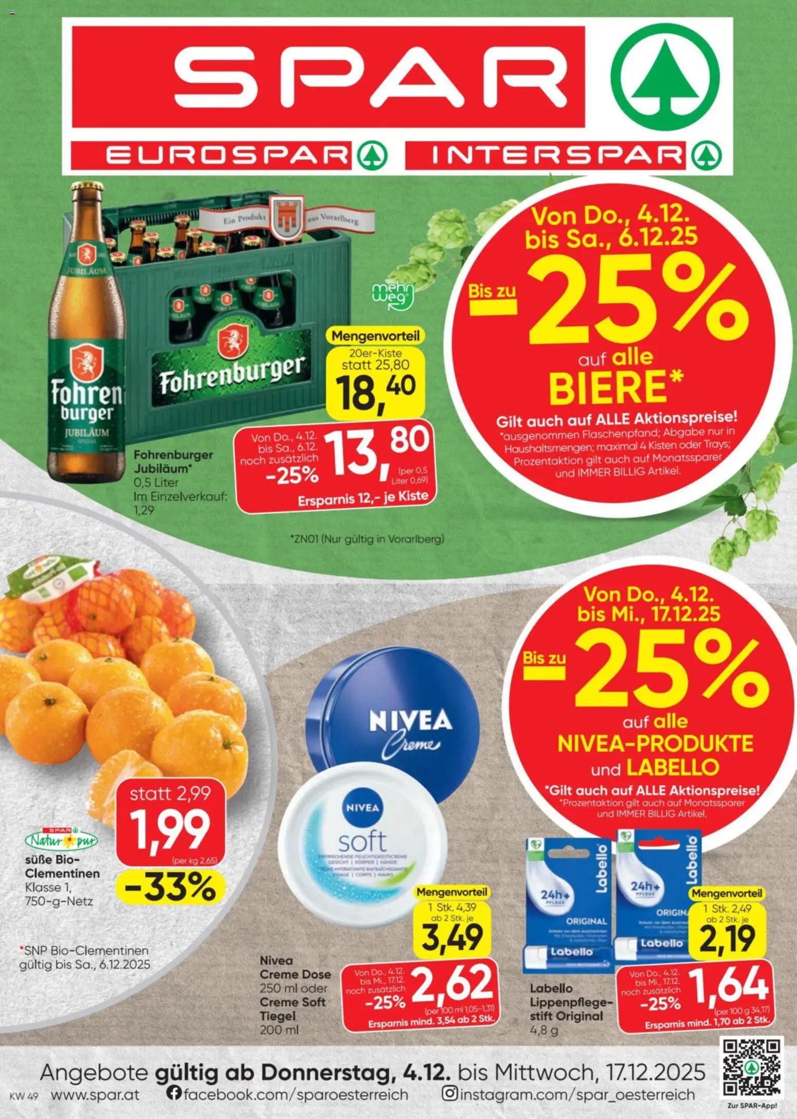 Spar Flugblatt gültig ab 04.12.2025 | Seite: 1 | Produkte: Creme