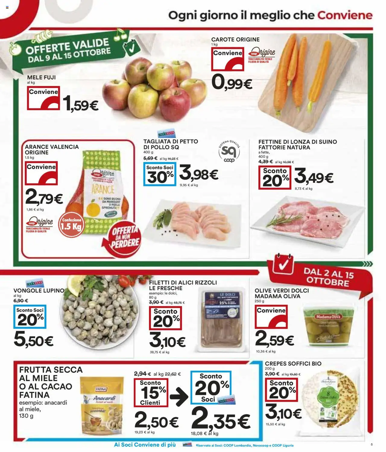 Volantino COOP del 02.10.2025 | Pagina: 5 | Prodotti: Petto di Pollo, Mele, Suino, Cacao