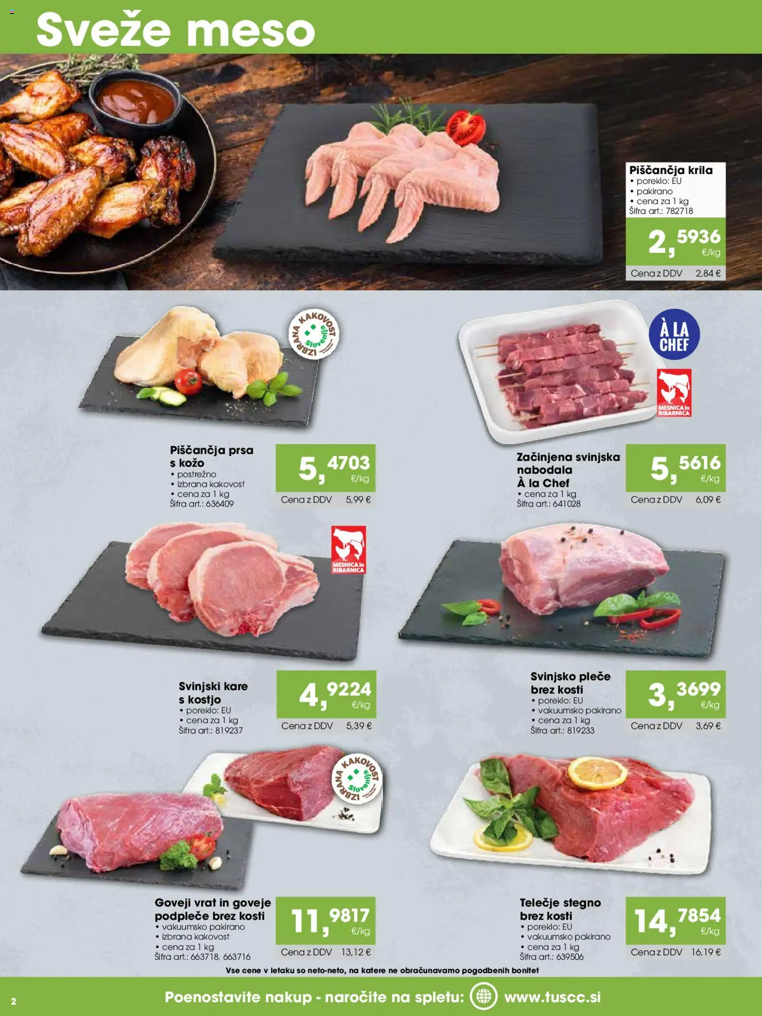 Novi Tuš katalog ponudbe – veljaven od 07.04.2026 | Stran: 2 | Izdelki: Piščančja krila, Nabodala