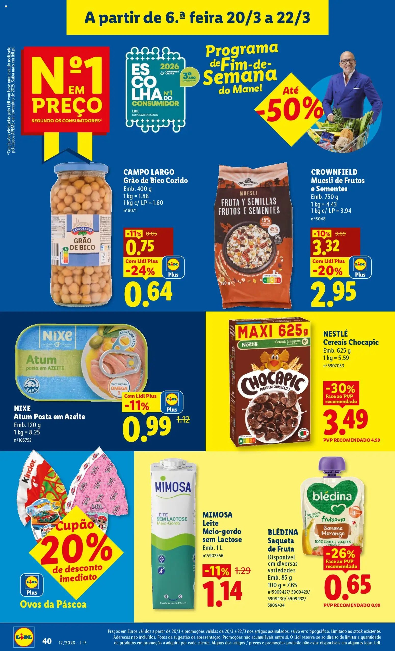 Lidl folheto │ válido de 16.03.2026 | Página: 40 | Produtos: Atum, Banana, Ovos, Cereais
