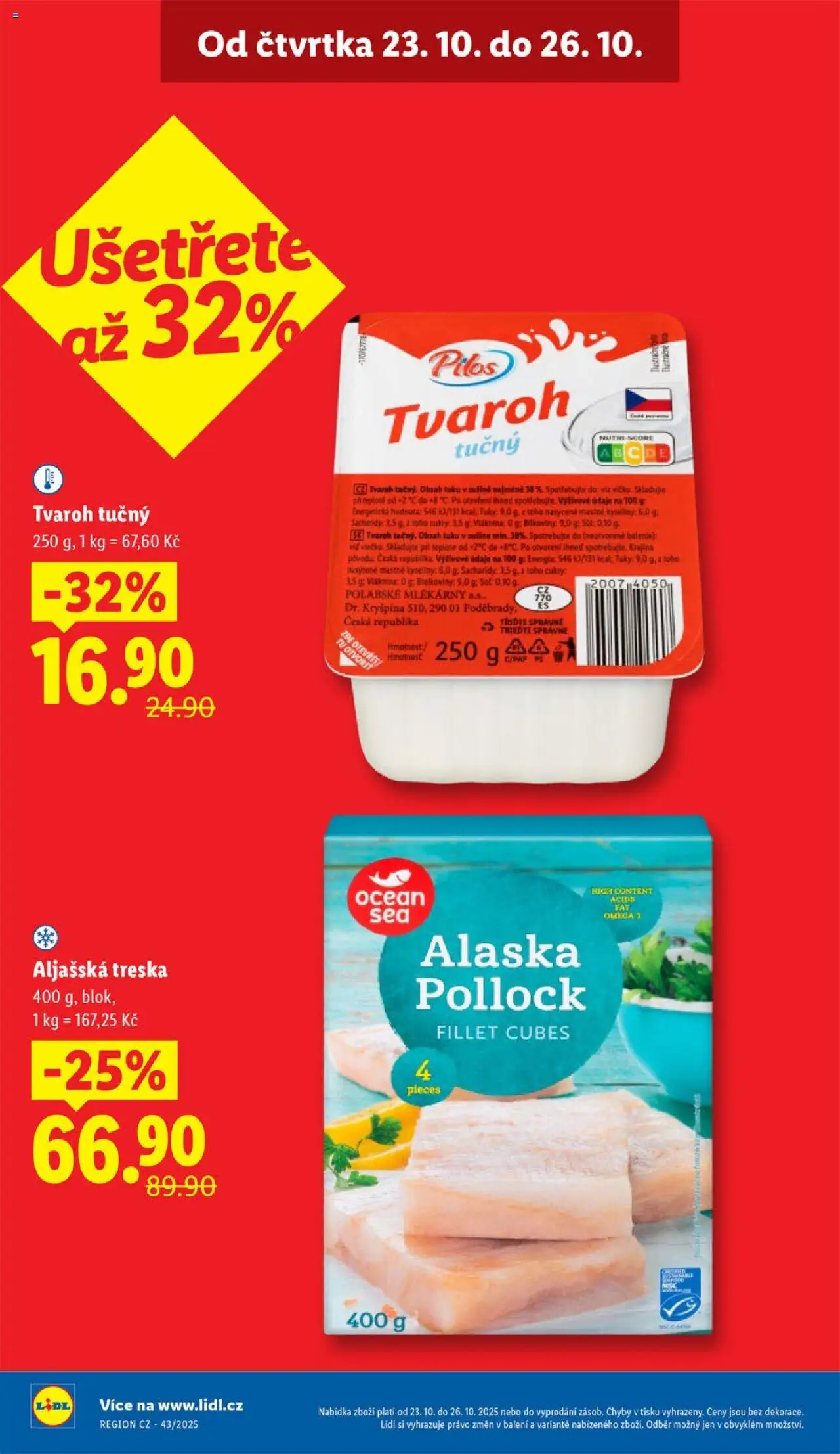 Lidl leták od 23.10.2025 | Strana: 4 | Produkty: Treska, Tvaroh, Omega, Tvaroh tučný