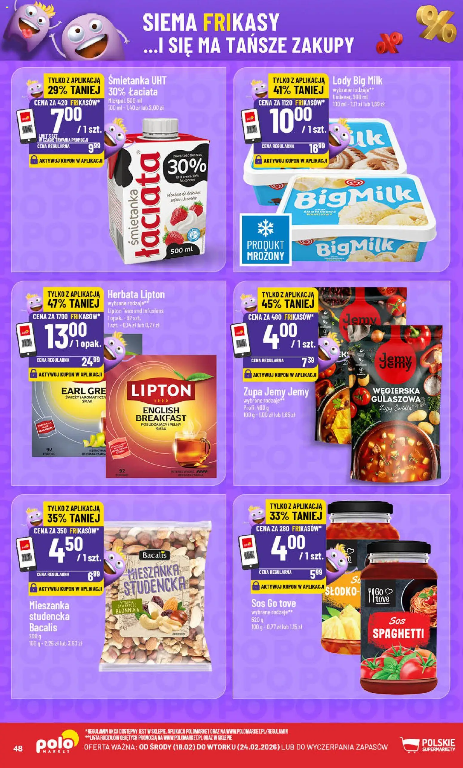 POLOmarket Gazetka od 18.02.2026 | Strona: 48 | Produkty: Herbata lipton, Herbata, Lody, Torebki