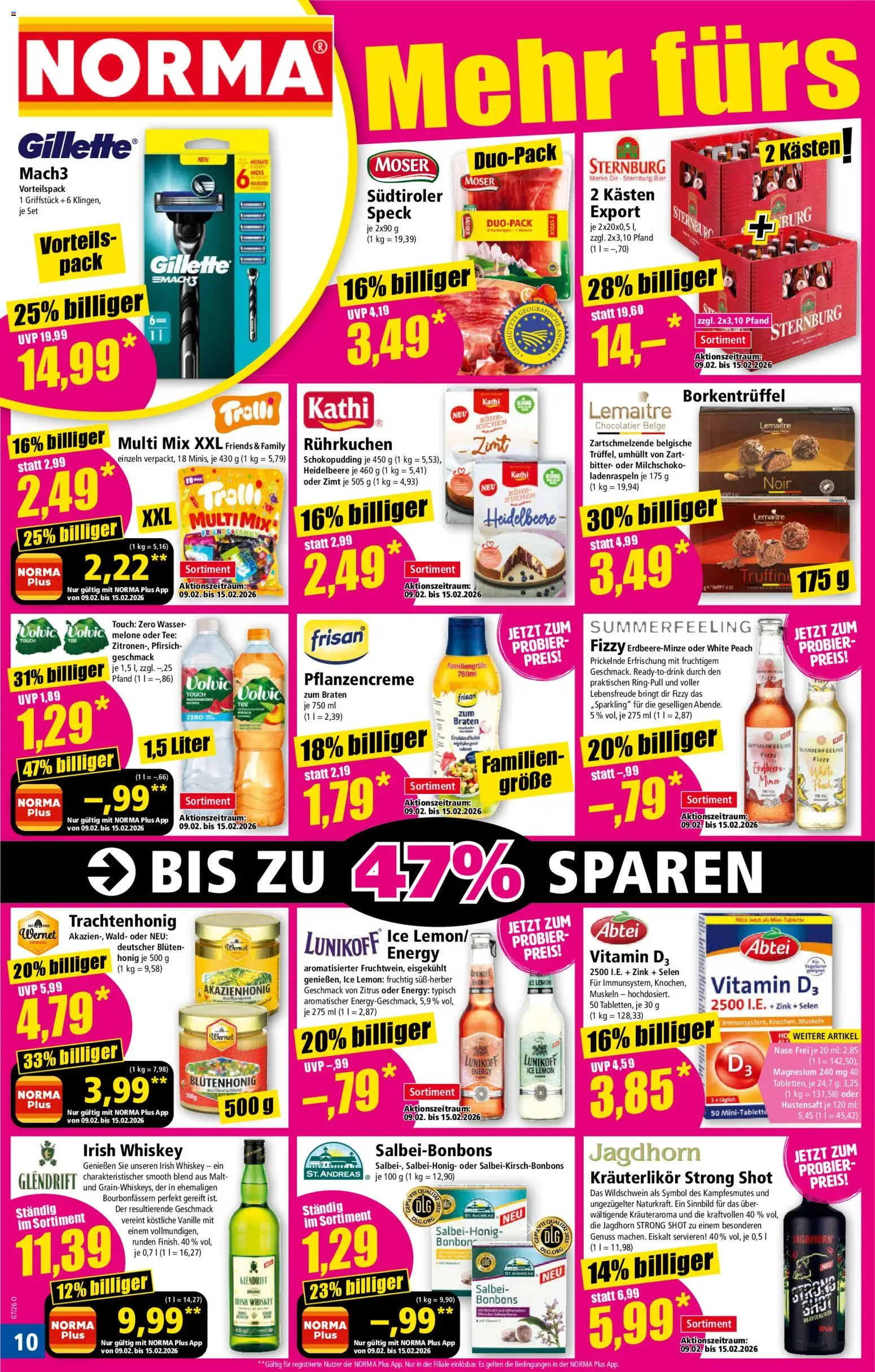 Norma Prospekt 	 – gültig ab 09.02.2026 | Seite: 10 | Produkte: Energy, Bier, Wasser, Kuchen