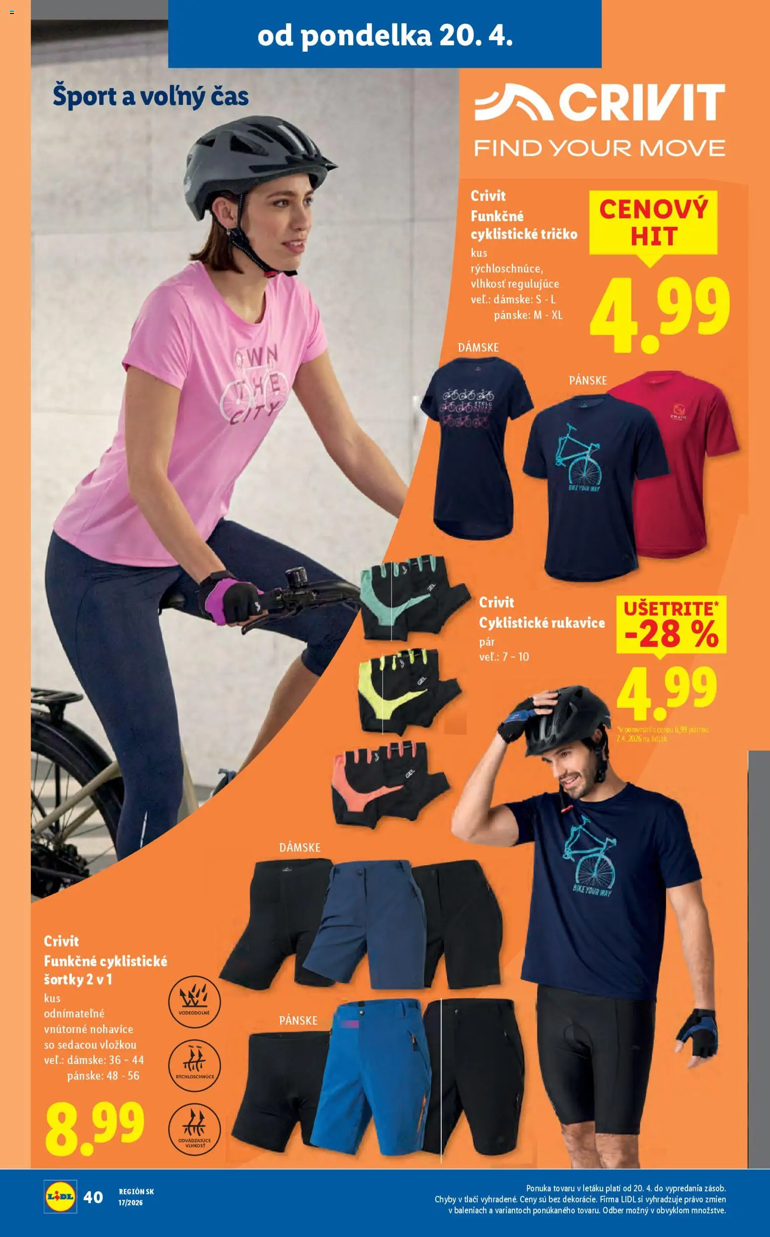 Nové Lidl akcie – leták je platný od 20.04.2026 | Strana: 47 | Produkty: Tričko, Nohavice, Rukavice