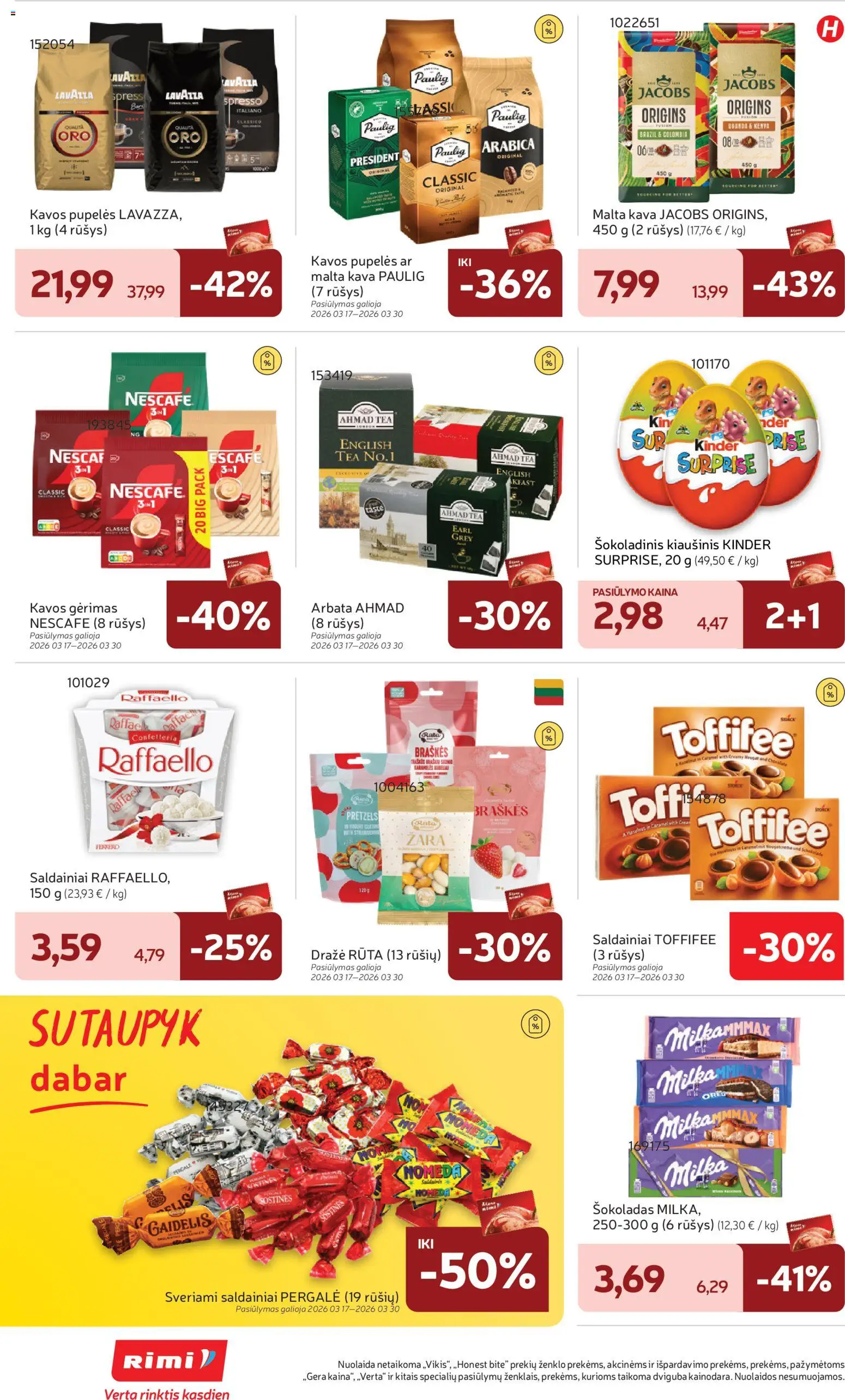 Rimi akcijos nuo 24.03.2026 | Puslapis: 22 | Prekių: Pupelės, Kavos pupelės, Šokoladas, Saldainiai
