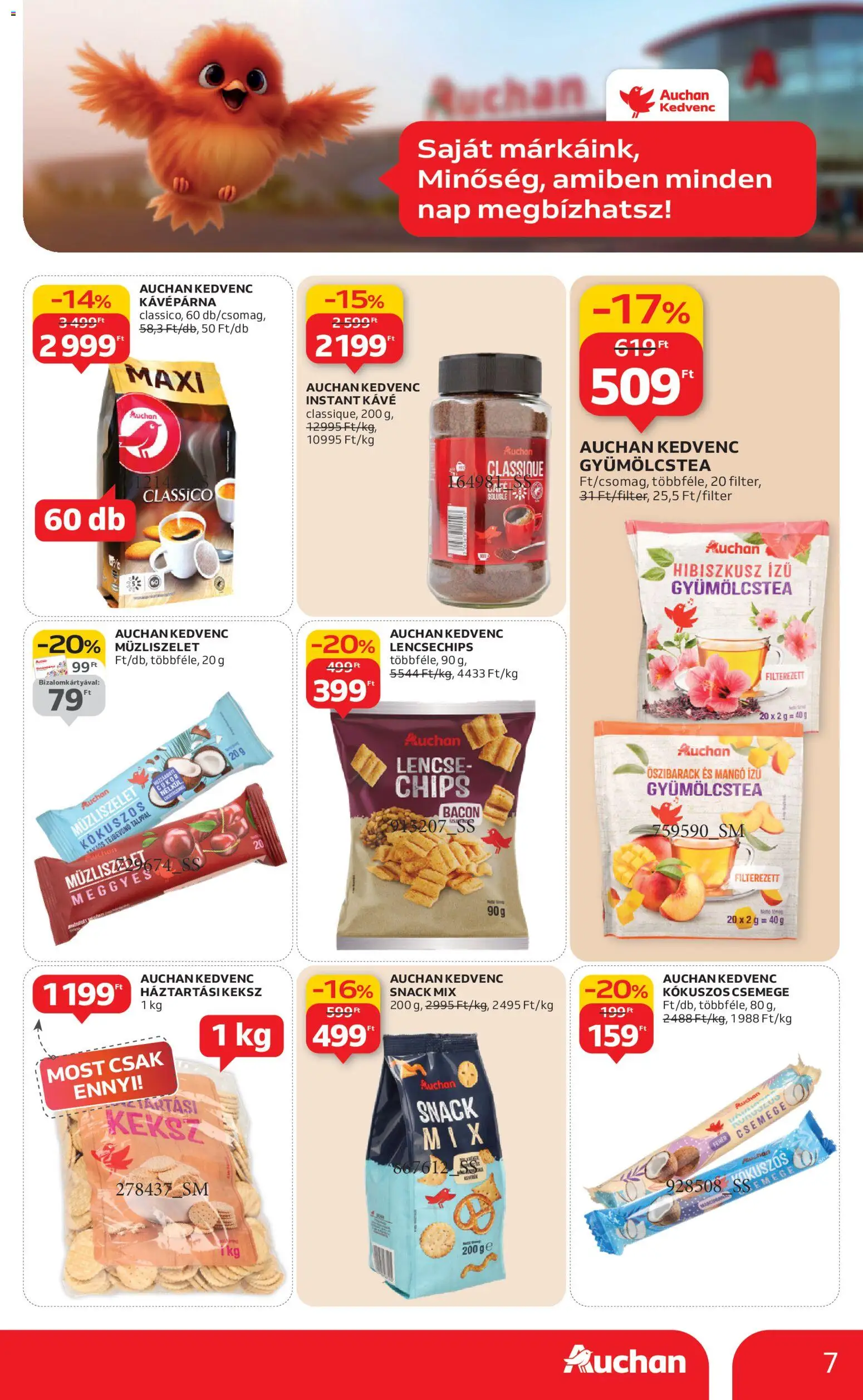 Auchan akciós ujság - amely érvényes a következő dátumtól: 22.01.2026 | Oldal: 7 | Termékek: Chips, Gyümölcstea, Keksz, Mangó