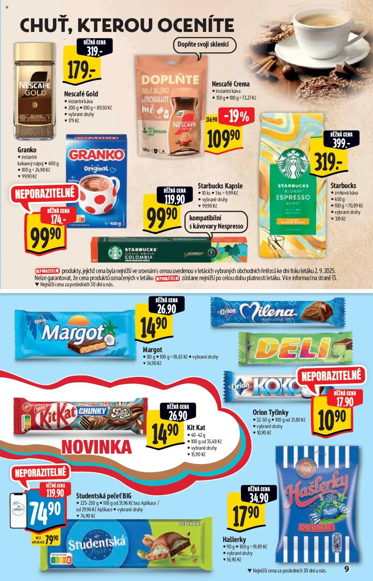 Albert katalog - Supermarket od 10.09.2025 | Strana: 9 | Produkty: Káva, Kapsle, Nescafe Crema, Starbucks kapsle