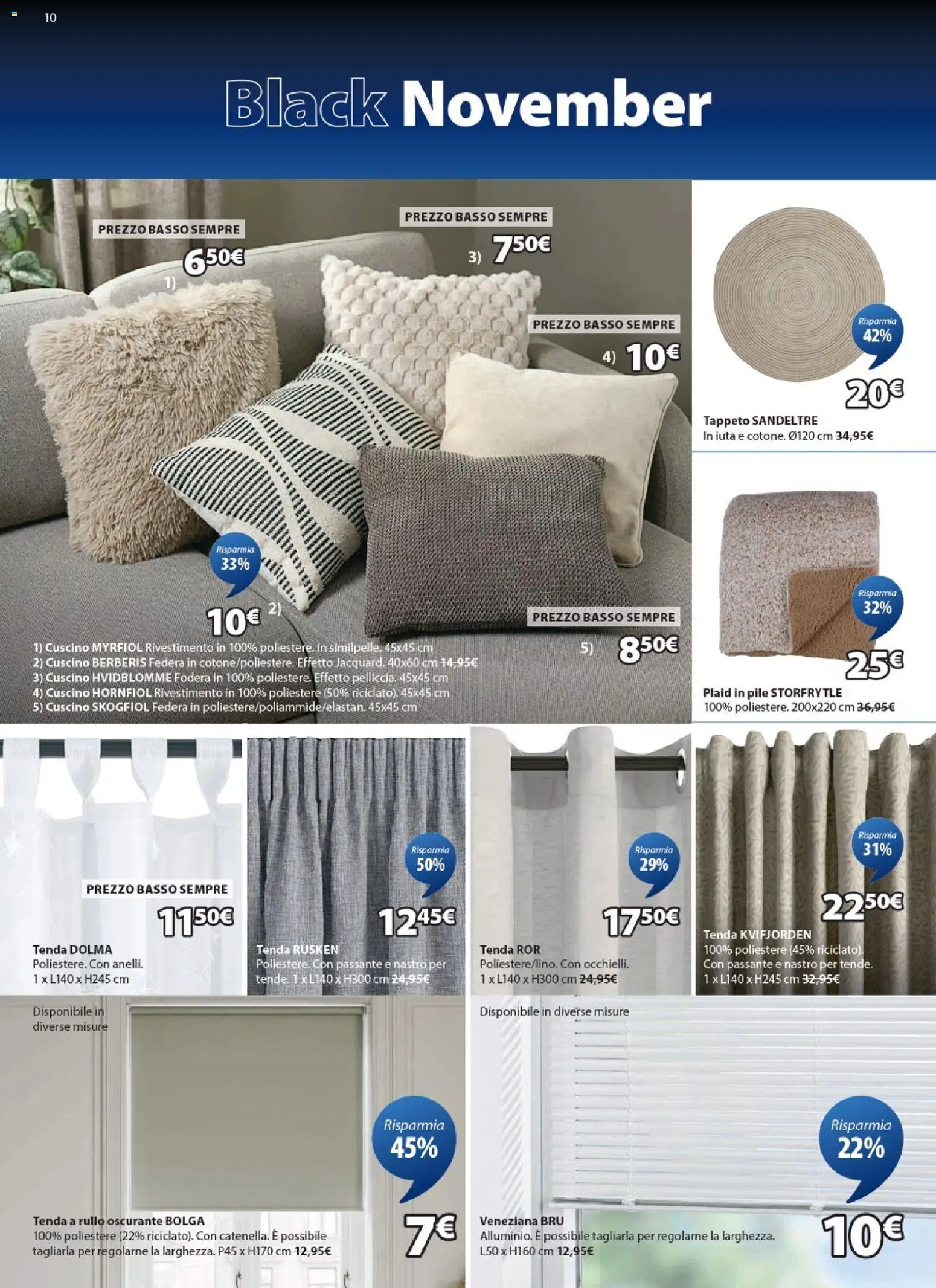 Volantino JYSK del 13.11.2025 | Pagina: 10 | Prodotti: Rullo, Plaid, Tappeto, Federa