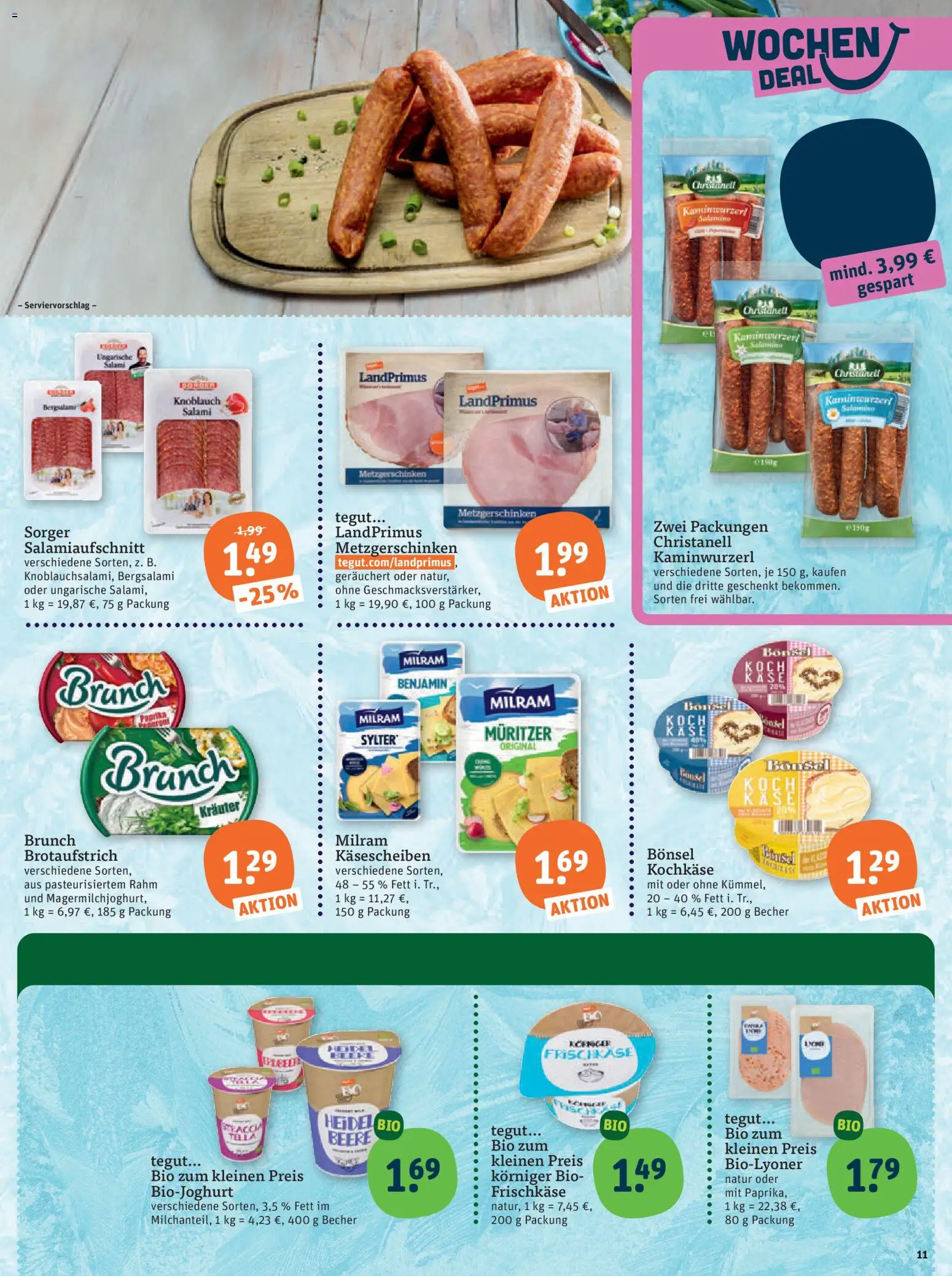 Tegut Prospekt – gültig ab 19.01.2026 | Seite: 13 | Produkte: Milram, Knoblauch, Salami, Frischkase