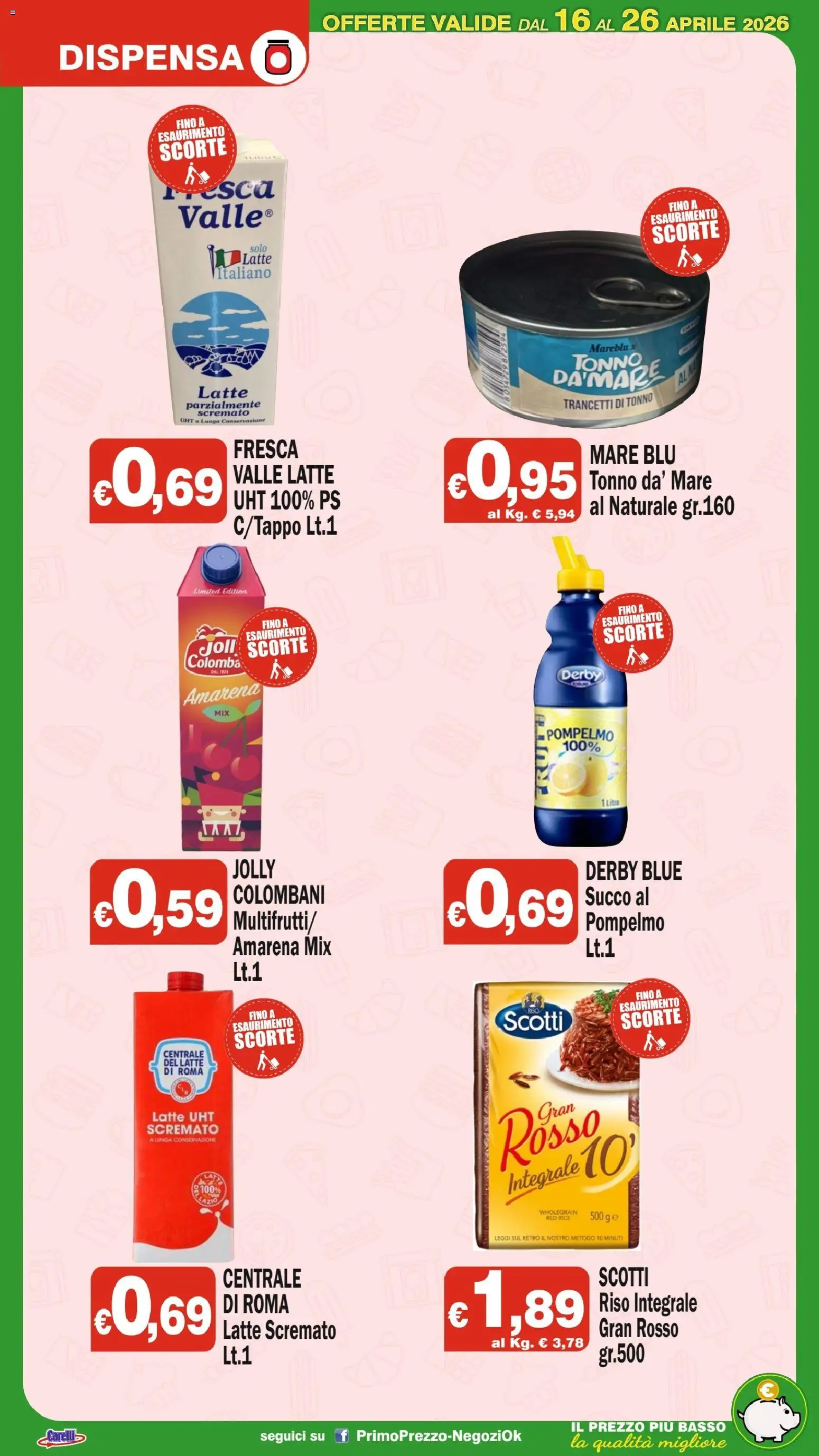 Volantino Primo Prezzo del 16.04.2026 | Pagina: 16 | Prodotti: Riso, Pompelmo, Latte, Tonno