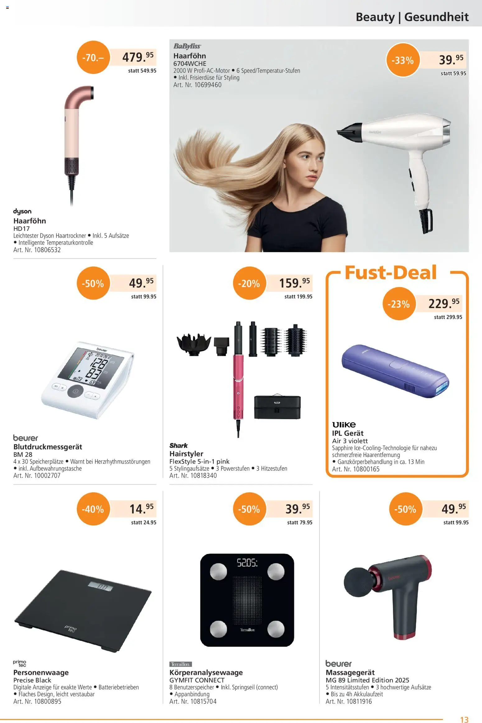 Fust Aktionen – gültig ab 23.02.2026 | Seite: 13 | Produkte: Haartrockner, Personenwaage, Massagegerät, Dyson