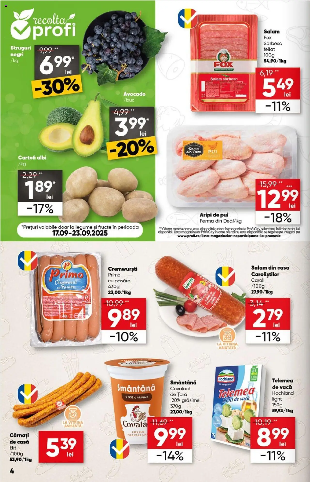 Noul catalog Profi – valabil de la 17.09.2025 | Pagină: 4 | Produse: Smântână, Avocado, Cartofi, Legume