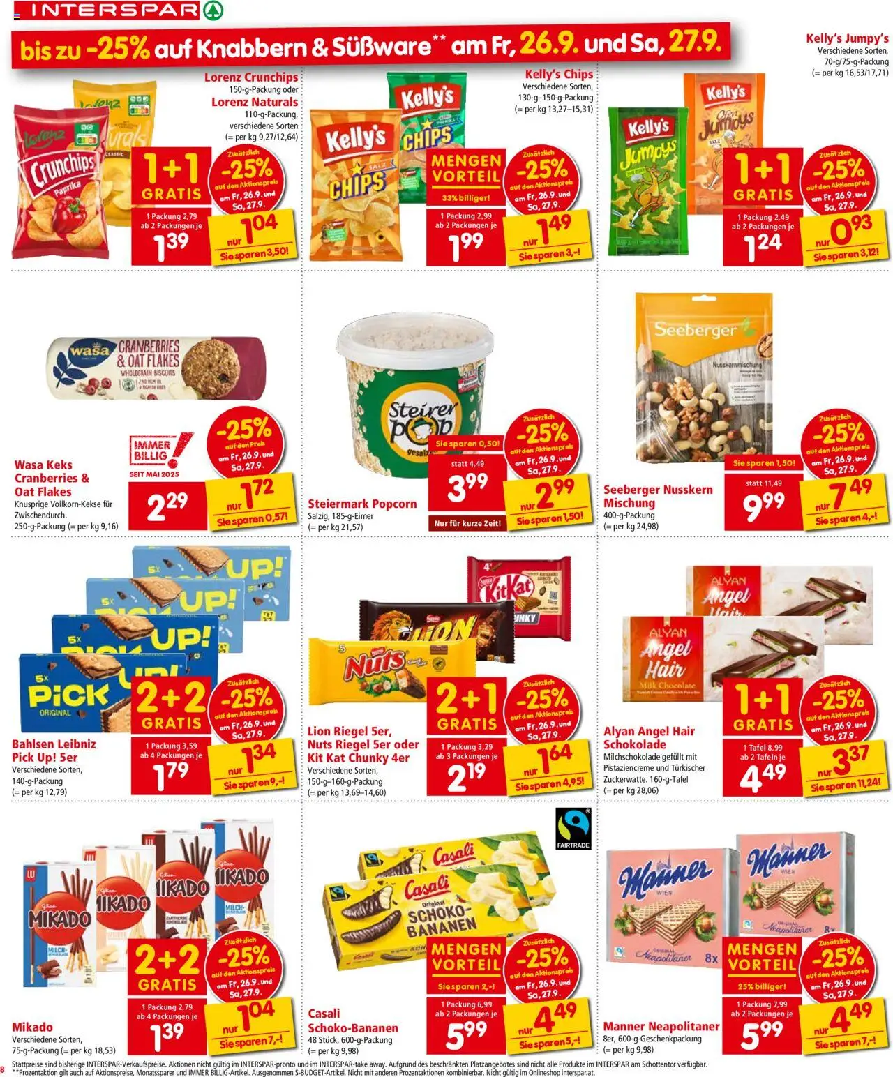 Interspar Flugblatt - Tirol gültig ab 25.09.2025 | Seite: 10 | Produkte: Chips, Milch, Schokolade, Bananen