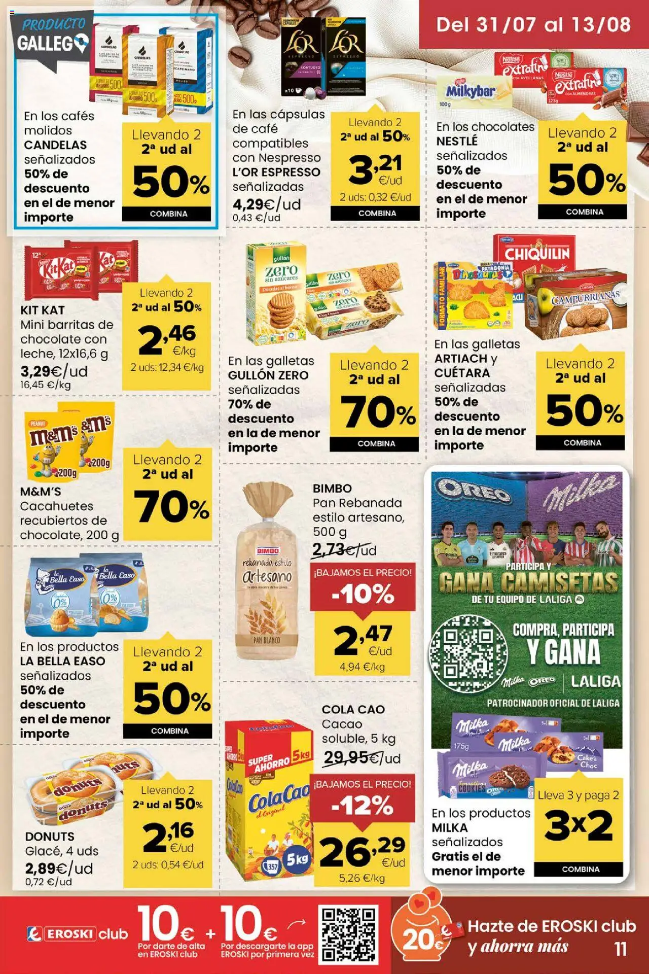 Eroski - Miramos por ti │ válido desde el 31.07.2025 | Página: 11 | Productos: Pan, Café, Chocolate, Donuts