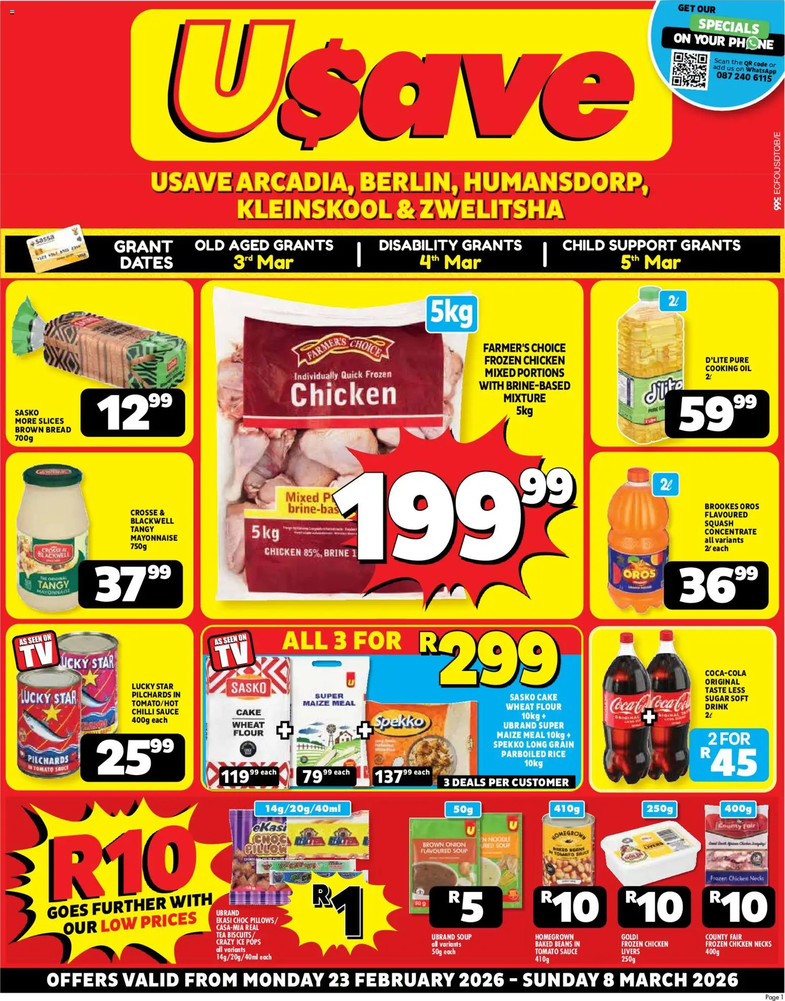 New Usave catalogue – valid from 23.02.2026 | Page: 1 | Products: Beans, Maize meal, Mayonnaise, Sugar