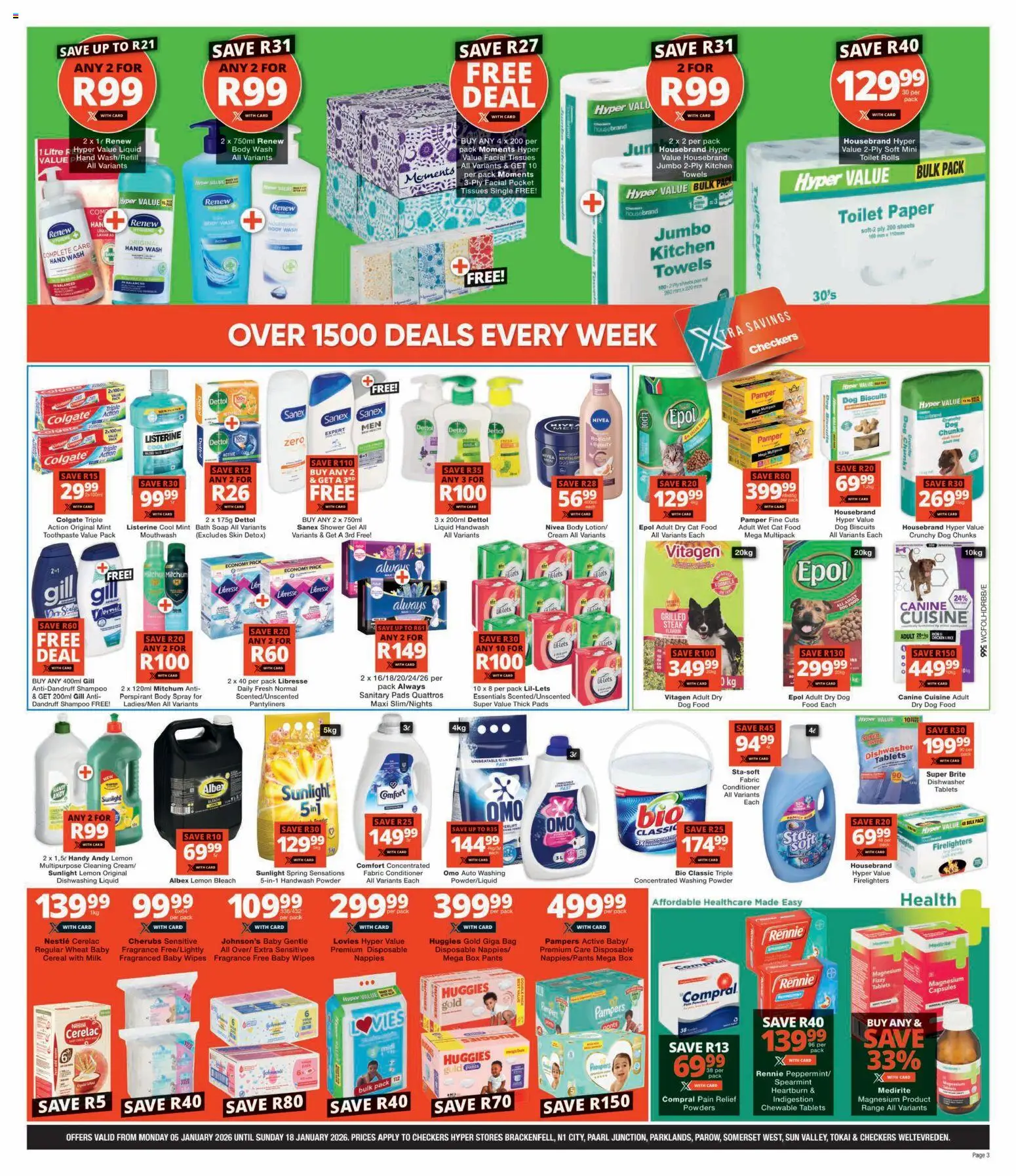 New Checkers catalogue – valid from 05.01.2026 | Page: 3 | Products: Bag, Box, Toilet, Dog biscuits