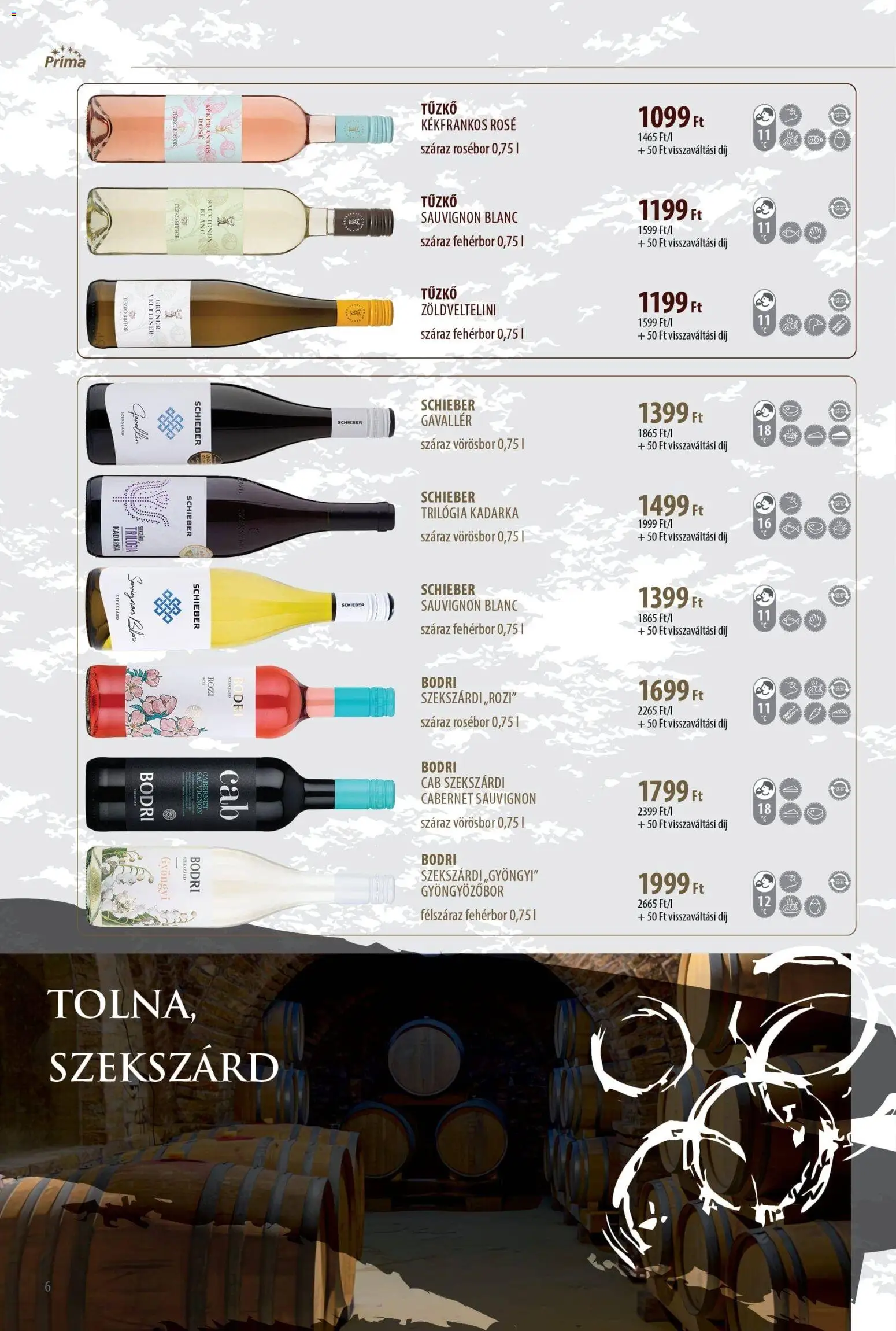 CBA Príma akciós ujság - amely érvényes a következő dátumtól: 11.11.2025 | Oldal: 6 | Termékek: Gyöngyözőbor, Fehérbor, Vörösbor