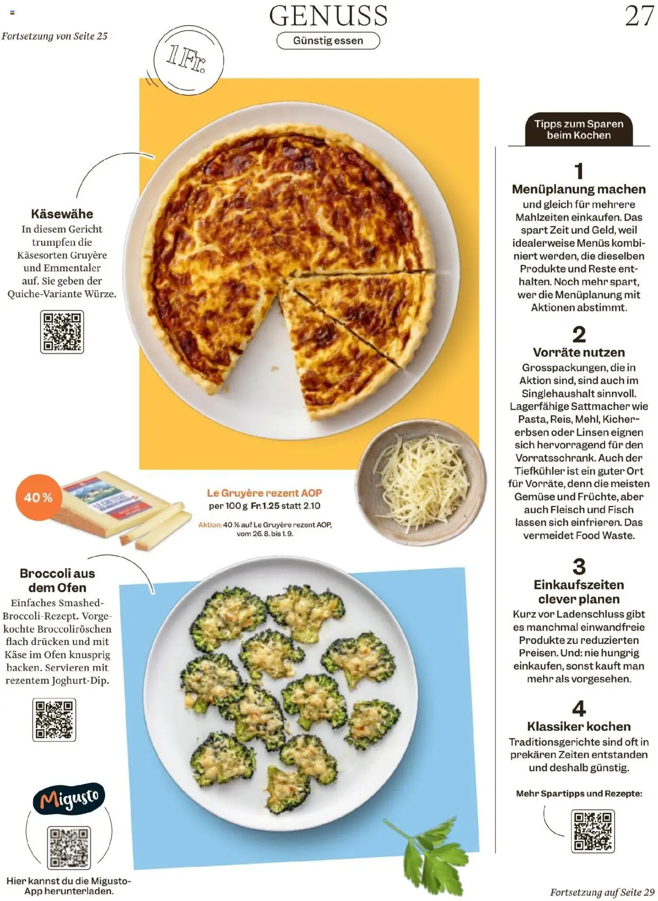 Migros - Magazin ab 25.08.2025 | Seite: 27 | Produkte: Käse, Fisch, Gemüse, Ofen