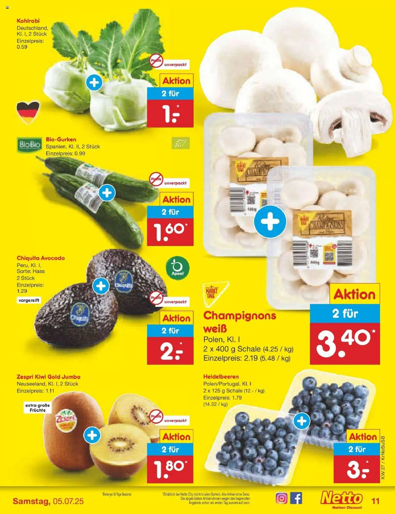 Netto Marken-Discount prospekt Duisburg	 - gültig ab dem 29.06.2025 | Seite: 13 | Produkte: Kohlrabi, Avocado, Champignons, Kiwi