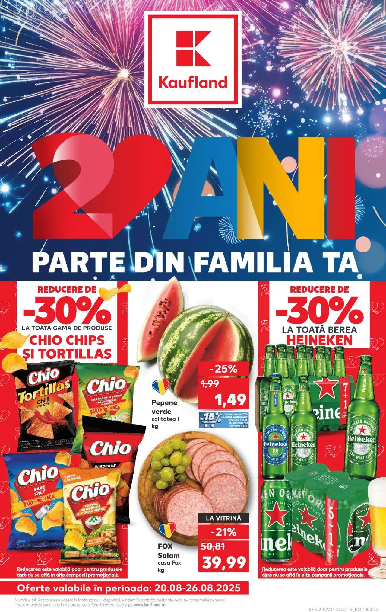 Kaufland RO akciós ujság - amely érvényes a következő dátumtól: 20.08.2025 | Oldal: 1 | Termékek: Chips, Heineken