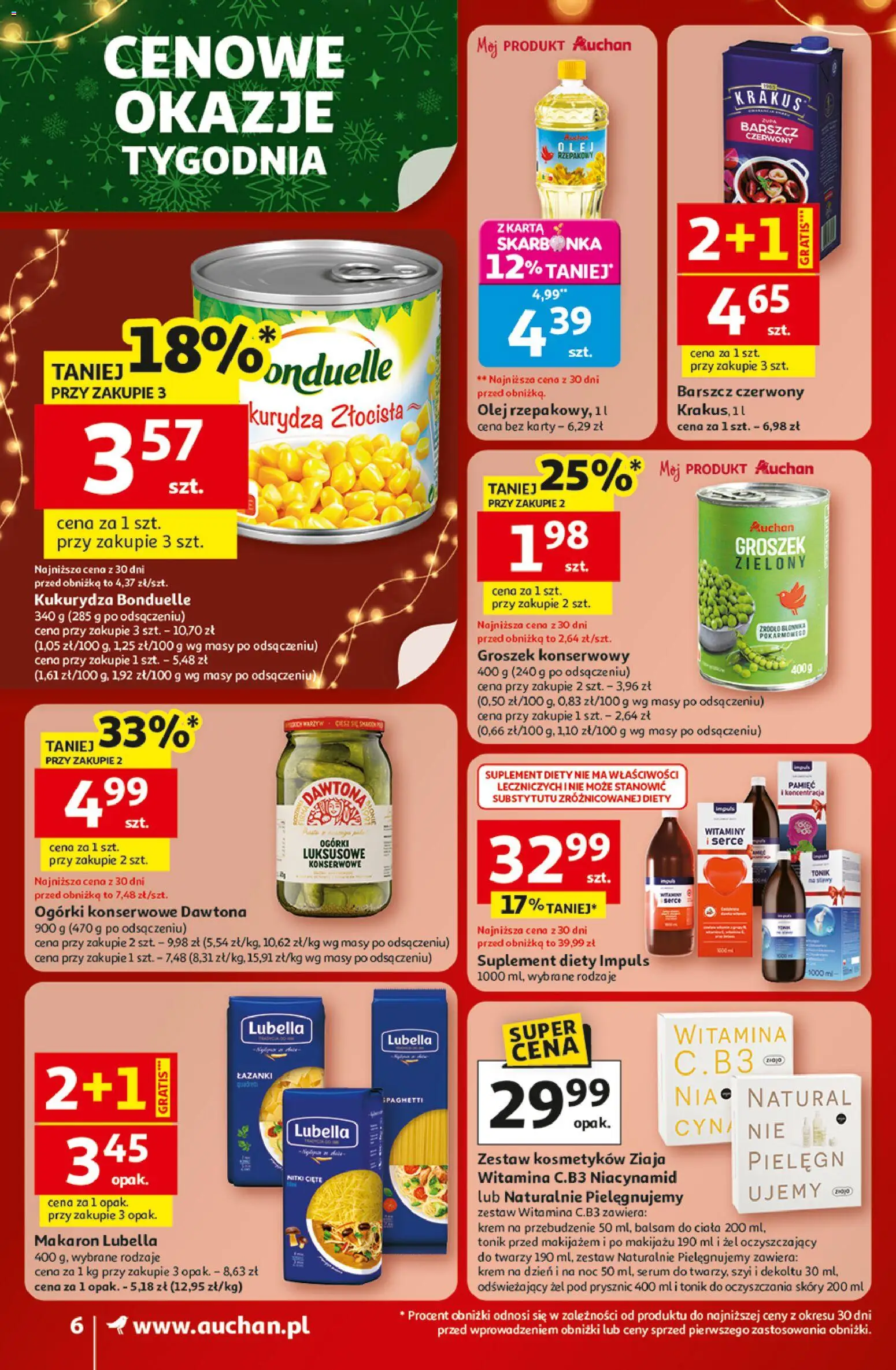 Auchan Gazetka od 18.12.2025 | Strona: 6 | Produkty: Karta, Groszek, Olej rzepakowy, Makaron