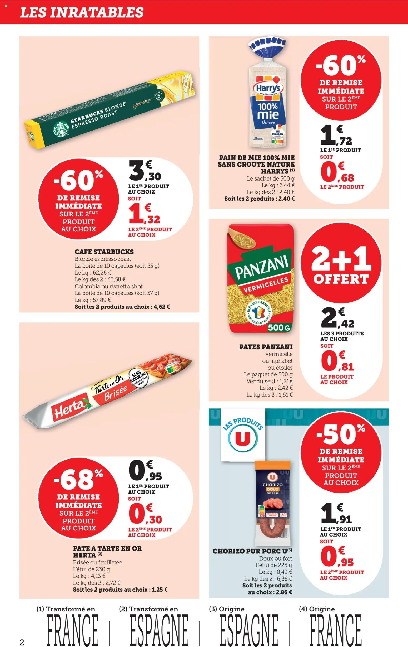 {H1} | Page: 2 | Produits: Chorizo, Pain de mie, Porc, Pâtes