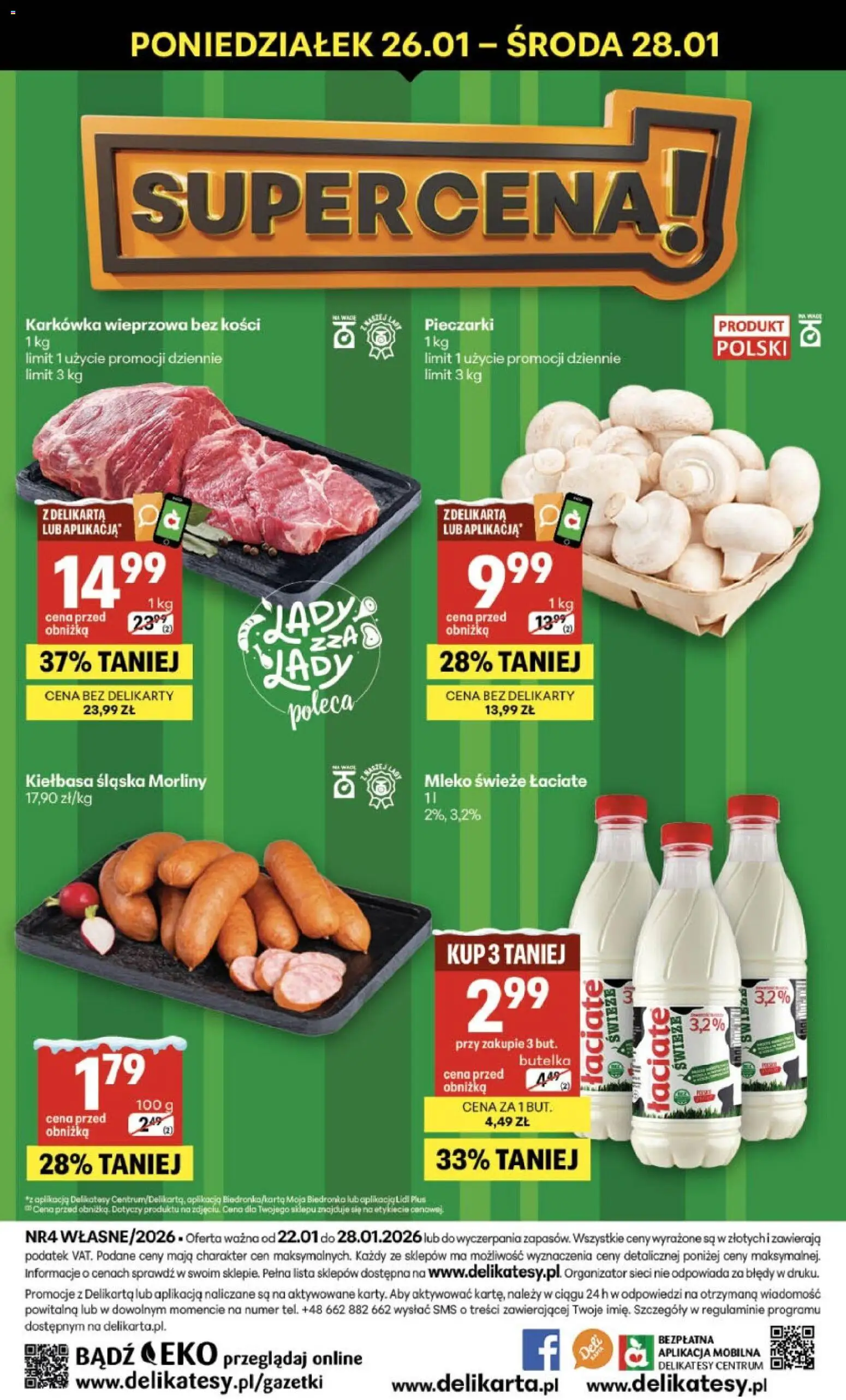Delikatesy Centrum Gazetka - Sklepy Własne od 22.01.2026 | Strona: 40 | Produkty: Karkówka, Kiełbasa śląska morliny, Delikatesy, Kiełbasa śląska