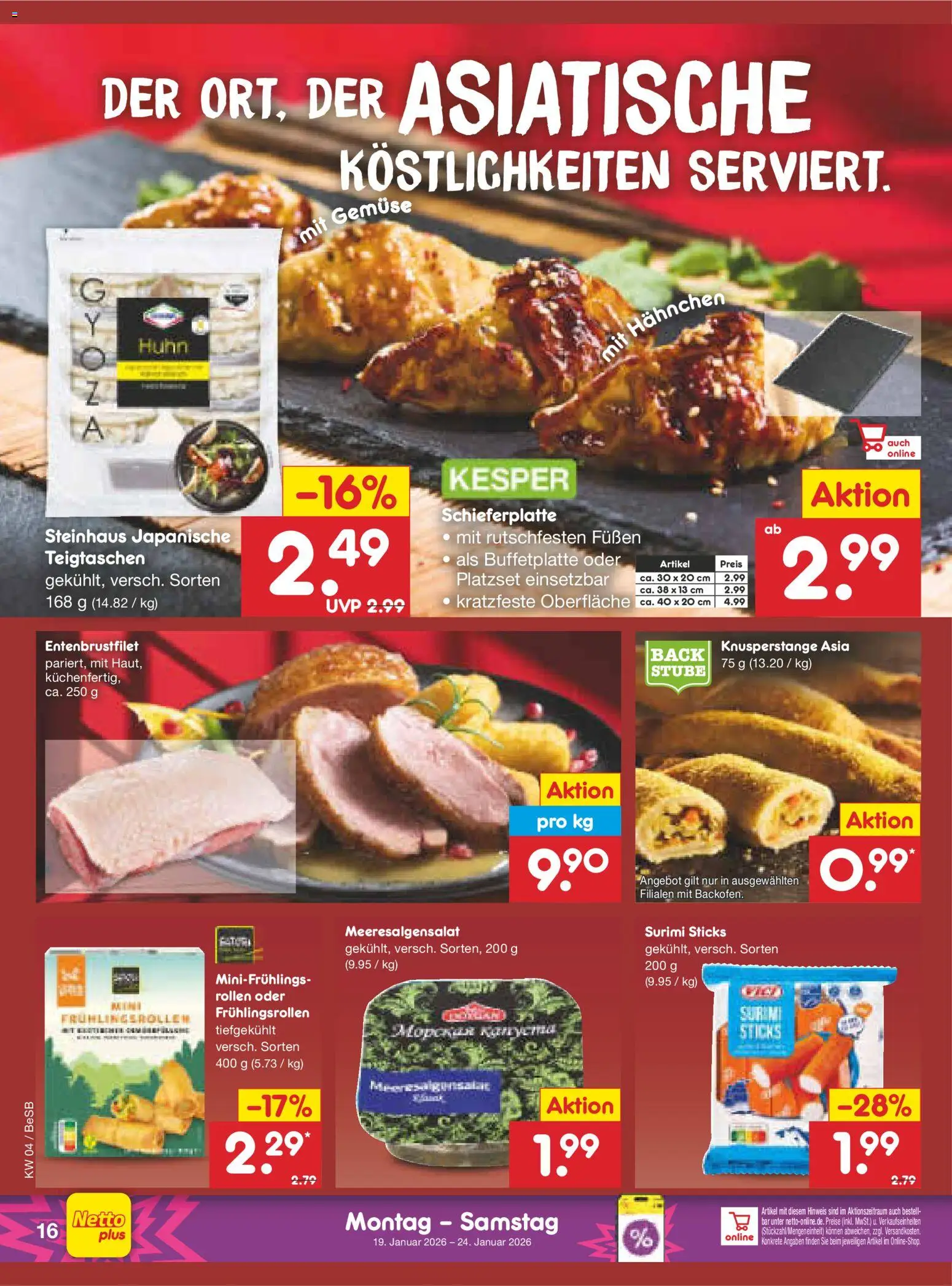 Netto Marken-Discount Prospekt 	 – gültig ab 19.01.2026 | Seite: 16 | Produkte: Hahnchen, Gemüse