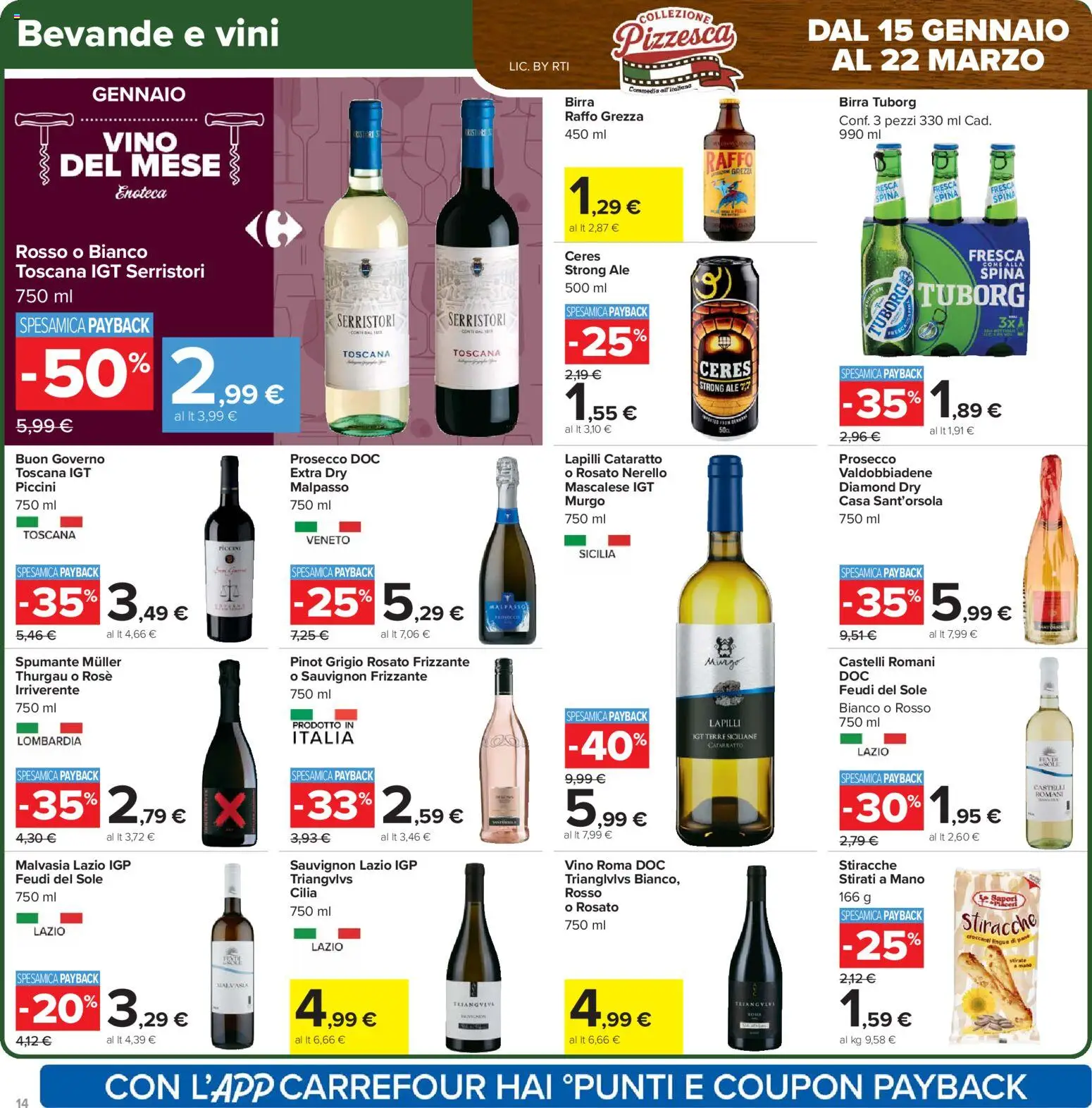 Volantino Carrefour del 15.01.2026 | Pagina: 14 | Prodotti: Birra, Prosecco, Vino, Ceres