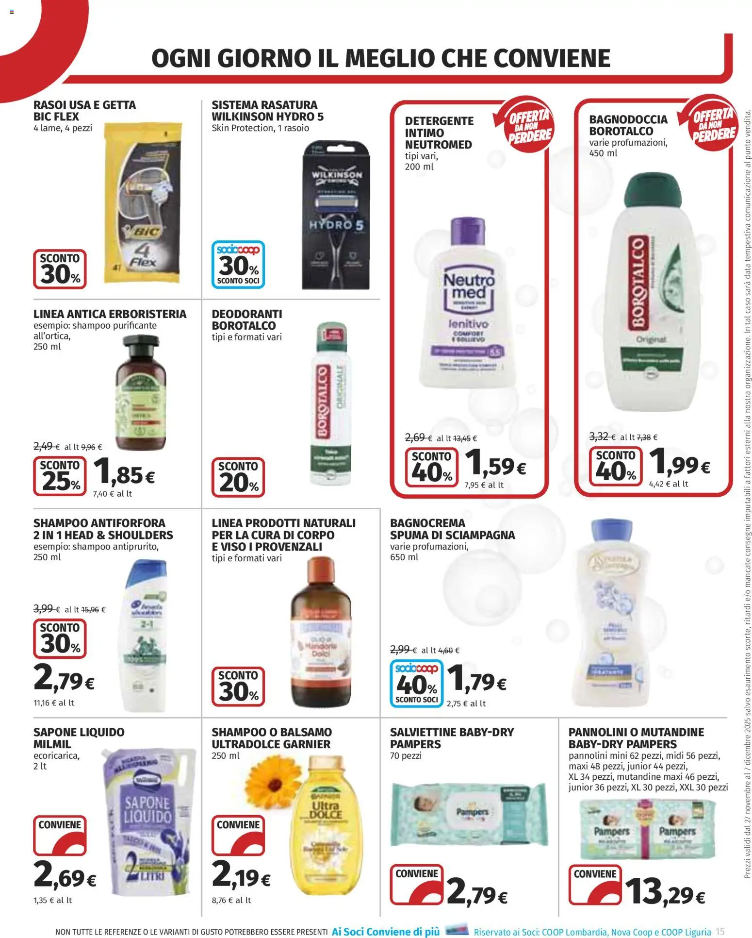 Volantino COOP del 27.11.2025 | Pagina: 15 | Prodotti: Shampoo, Rasoio, Sapone, Data