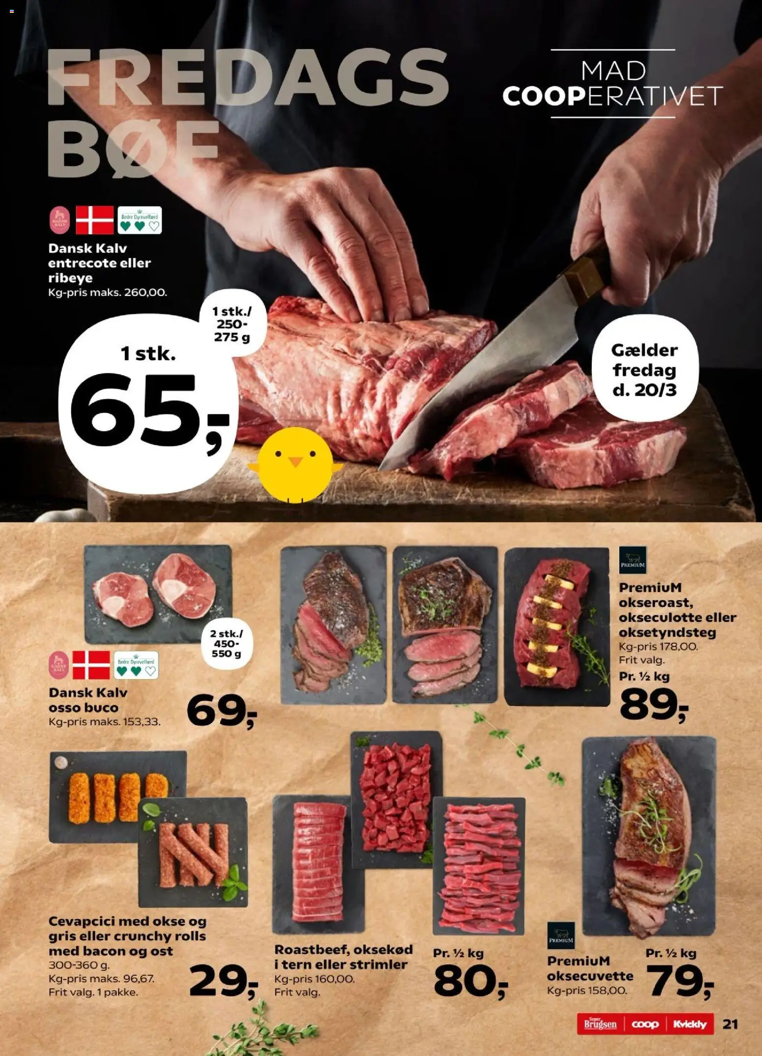 Super Brugsen tilbudsavis – gyldig fra 19.03.2026 | Side: 21 | Produkter: Ost, Oksekød, Entrecote, Bacon