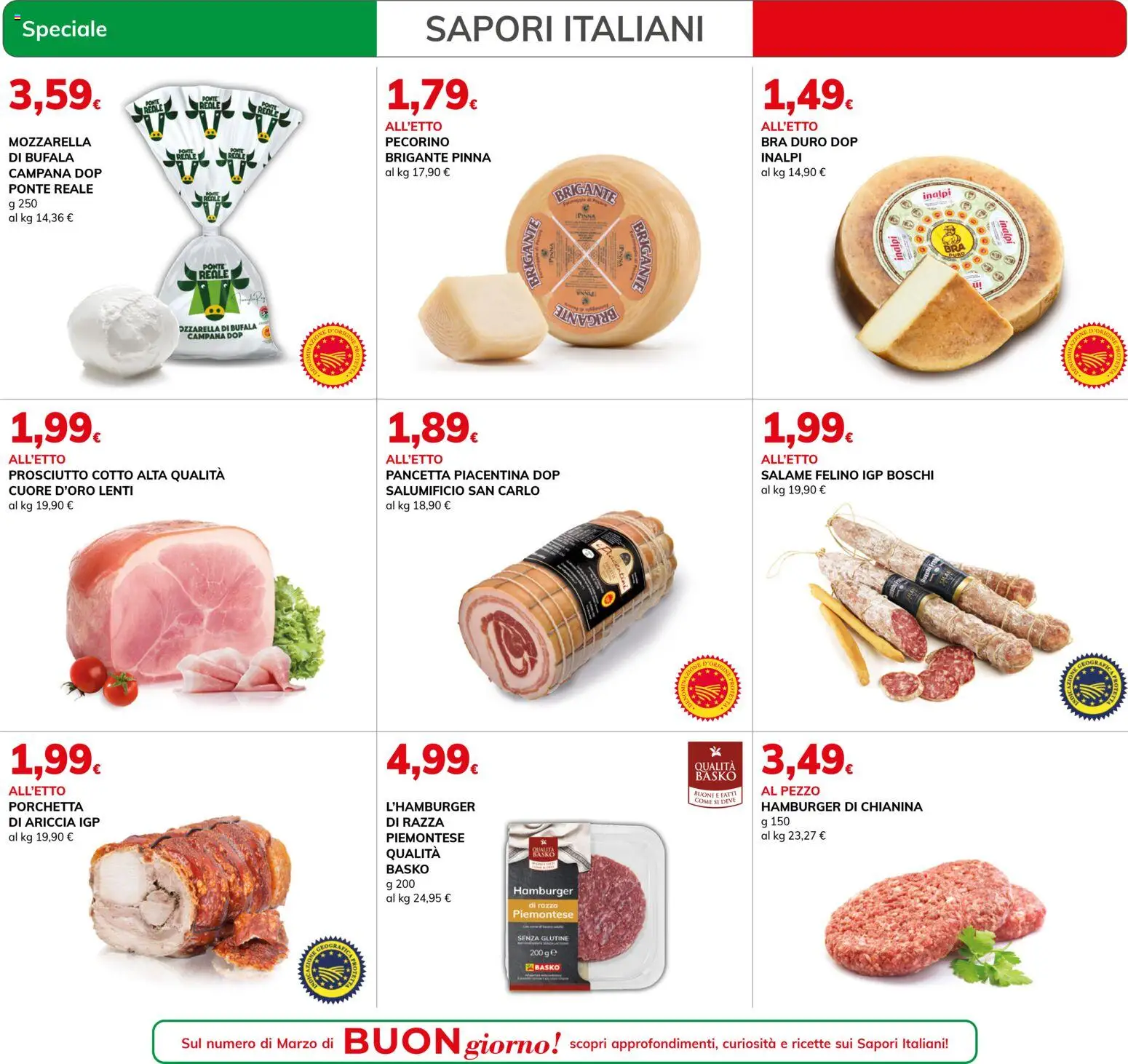 Volantino Basko del 03.03.2026 | Pagina: 2 | Prodotti: Porchetta, Prosciutto Cotto, Mozzarella, Pecorino