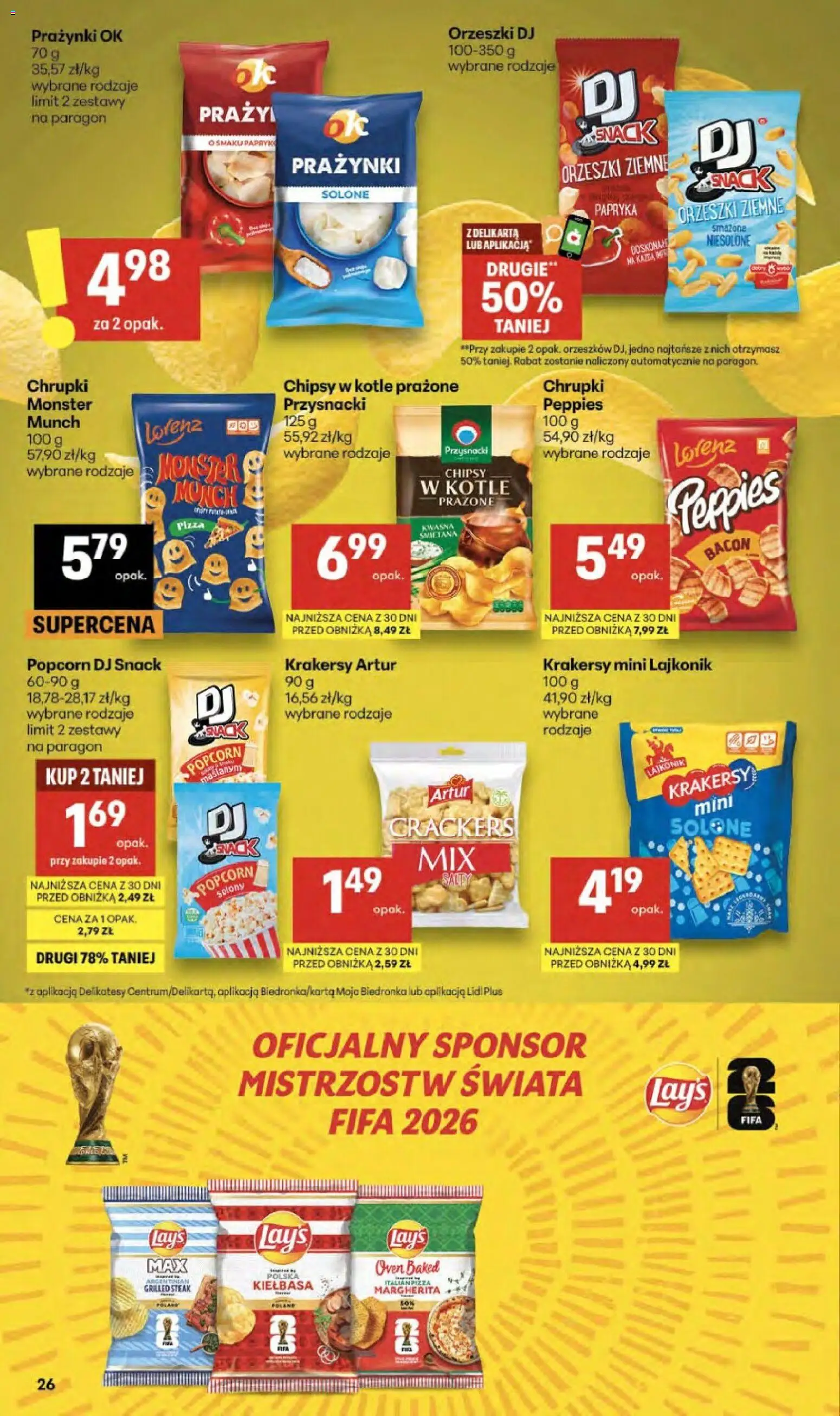 Delikatesy Centrum gazetka od 09.04.2026 | Strona: 26 | Produkty: Kiełbasa, Papryka, Krakersy, Popcorn