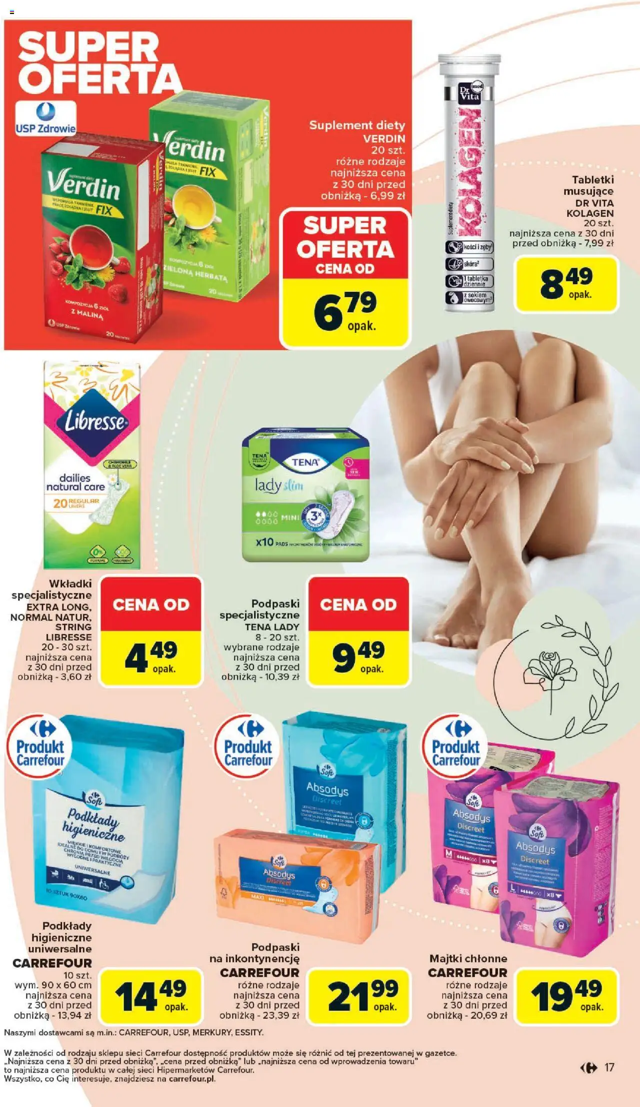 Carrefour Gazetka - Zadbać o siebie od 18.08.2025 | Strona: 17 | Produkty: Malina, Podpaski, Podkłady higieniczne, Herbata