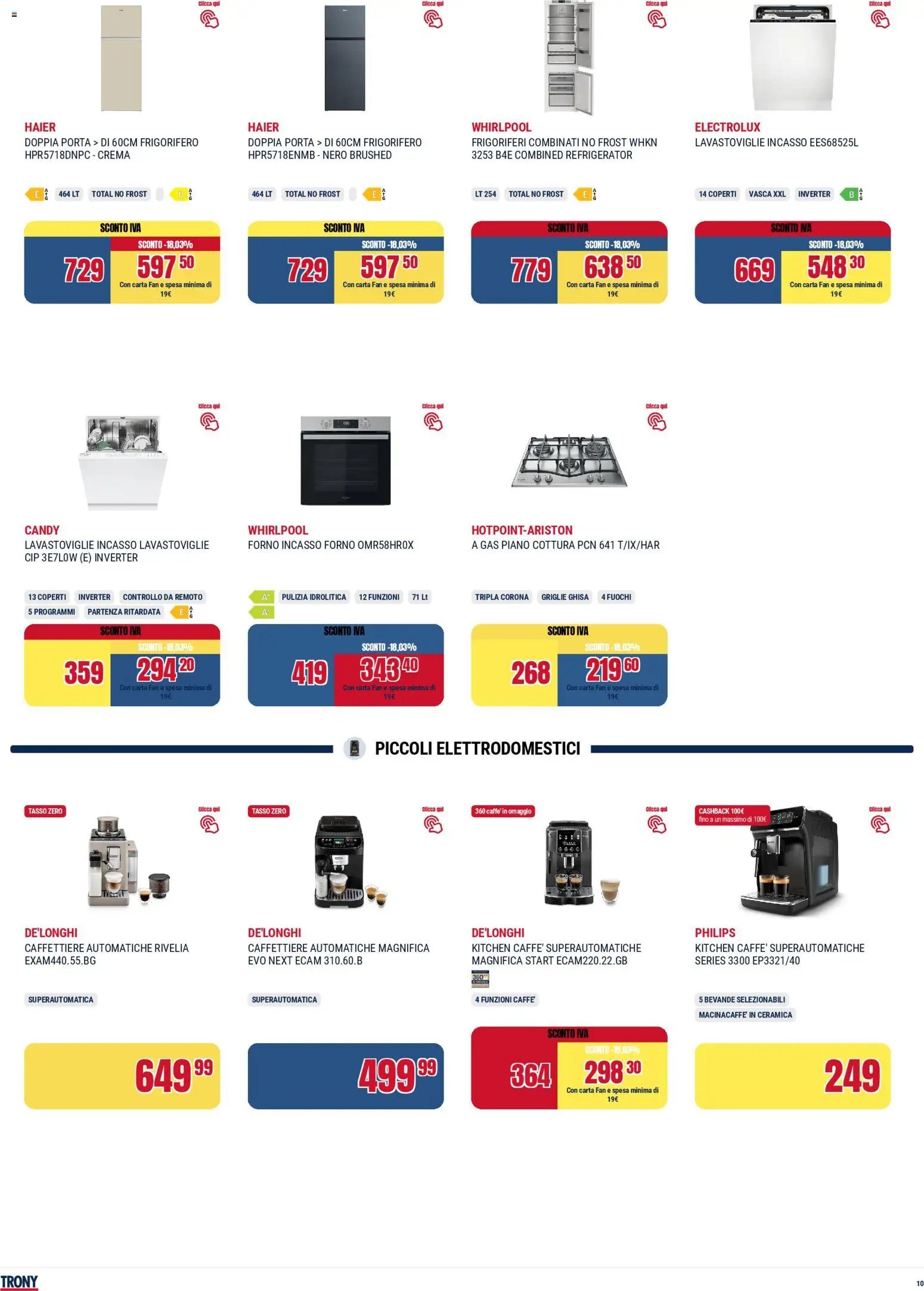 Volantino Trony del 02.04.2026 | Pagina: 10 | Prodotti: Crema, Piano cottura, Frigorifero, Forno