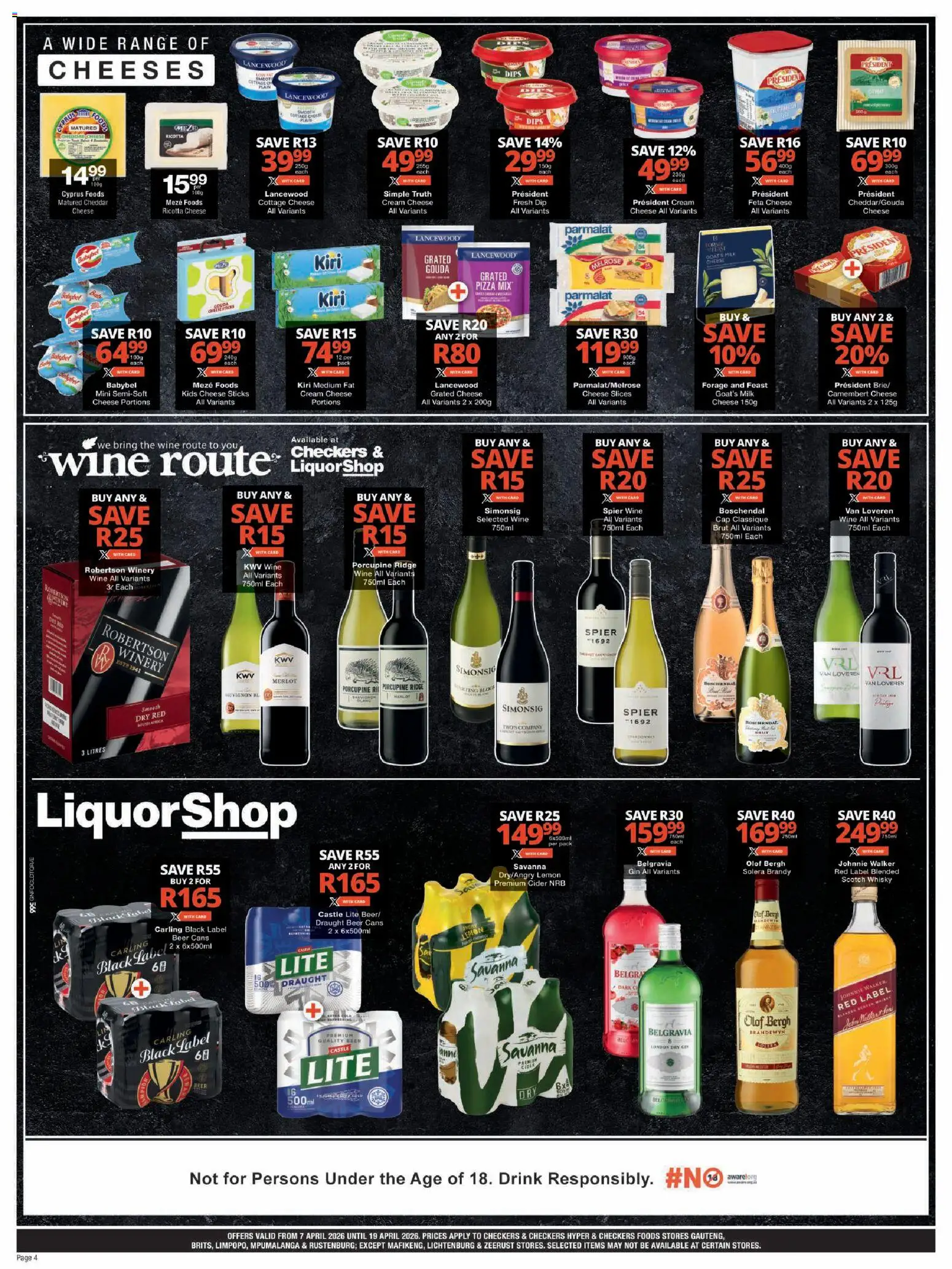 New Checkers catalogue – valid from 07.04.2026 | Page: 4 | Products: Brandy, Cider, Wine, Máscara de pestañas