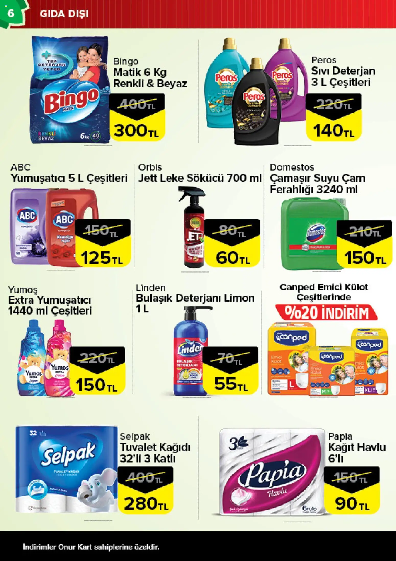 Onur Market Katalog -Trakya - 13.01.2026 tarihinden itibaren geçerlidir | Sayfa: 6 | Ürünler: Tuvalet, Yumuşatıcı, Bulaşık deterjanı, Kağıt havlu