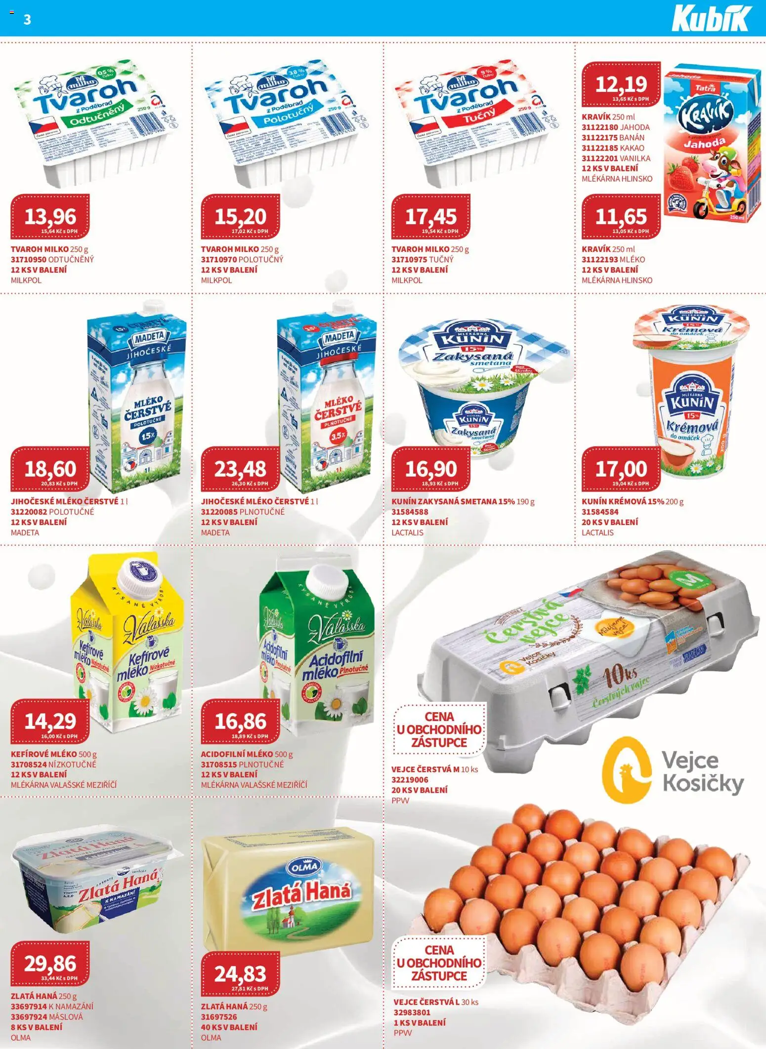 Kubík leták - Velkoobchod 01/2026 od 07.01.2026 | Strana: 3 | Produkty: Mléko, Banán, Acidofilní mléko, Zlatá Hana