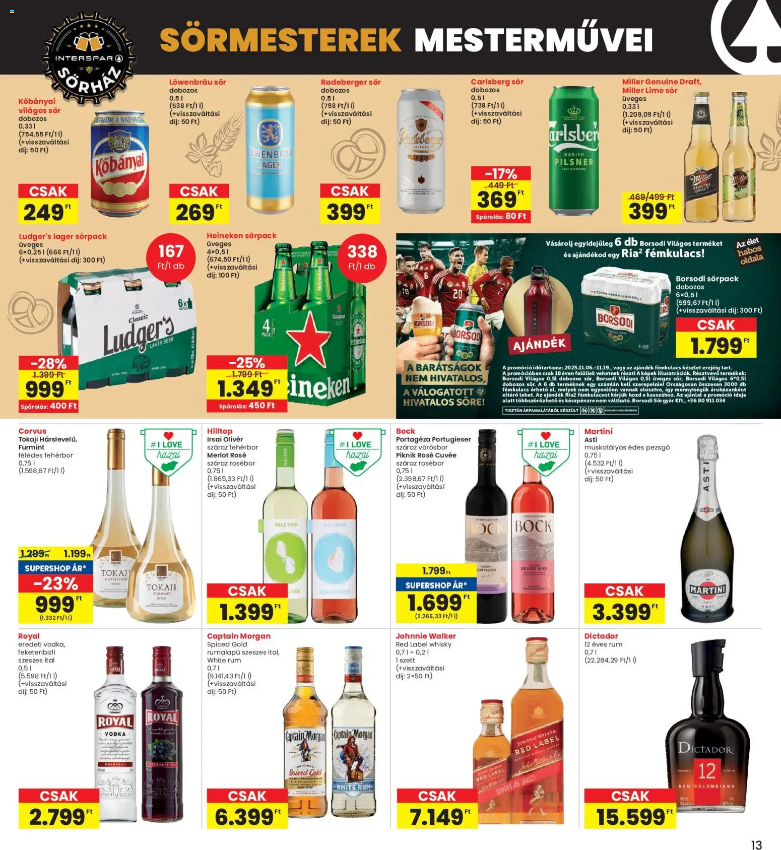 Interspar akciós ujság - amely érvényes a következő dátumtól: 06.11.2025 | Oldal: 13 | Termékek: Spanać, Bundeva, Sör, Whisky