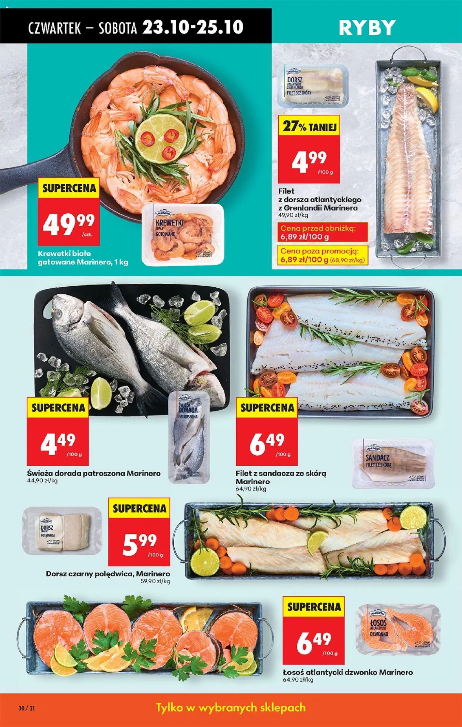 Biedronka gazetka - Oferta w tym tygodniu od 23.10.2025 | Strona: 38 | Produkty: Łosoś atlantycki, Krewetki, Sandacz, Dorada