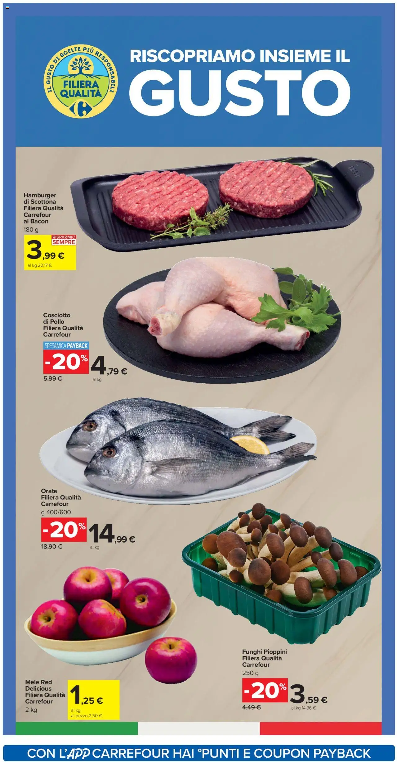 Volantino Carrefour del 10.10.2025 | Pagina: 8 | Prodotti: Pollo, Mele, Funghi, Hamburger